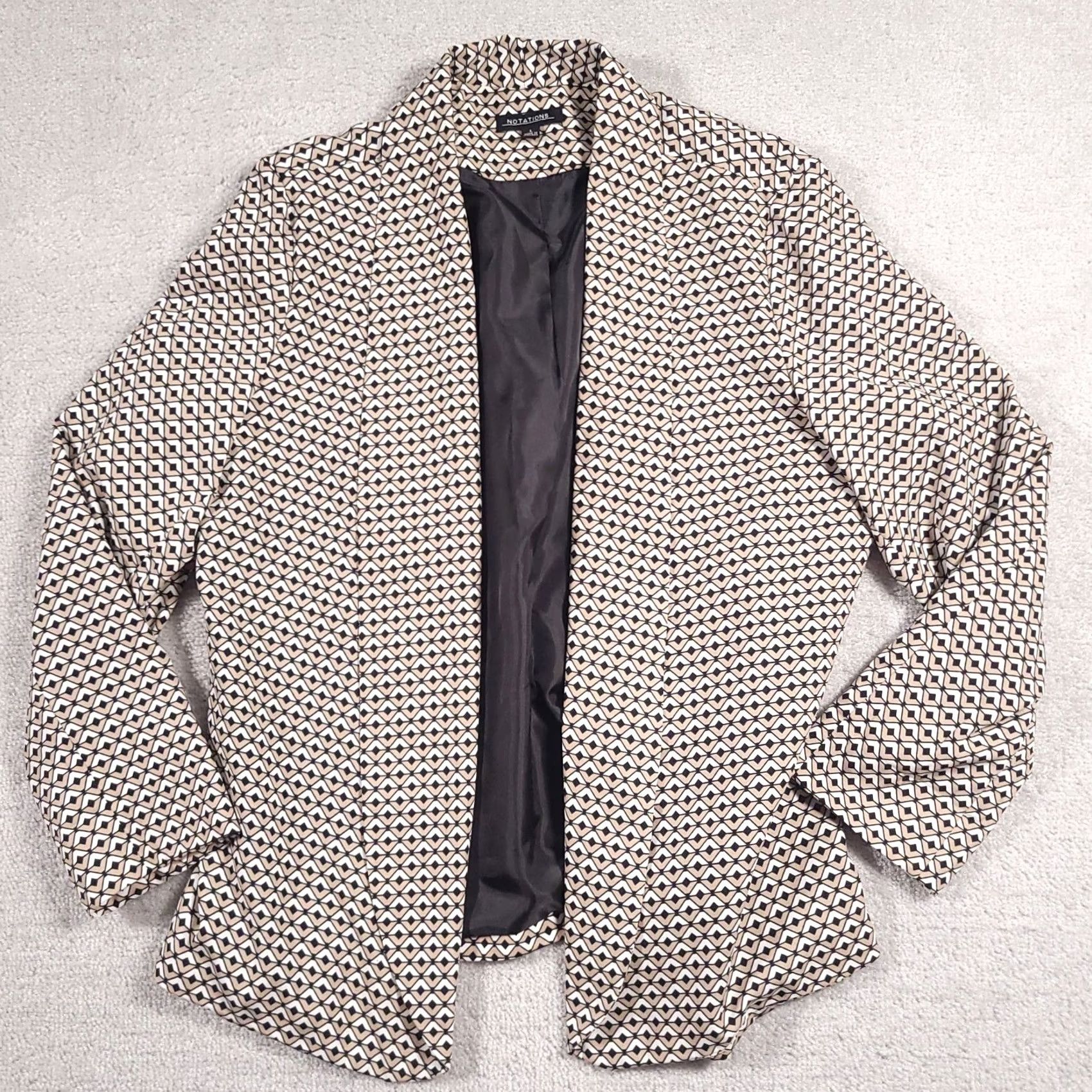 Vintage Notations Jacket Blazer Women's Large Geometric Print Open Front Lined Blazer Size L / US 10 / IT 46 - 2 Thumbnail