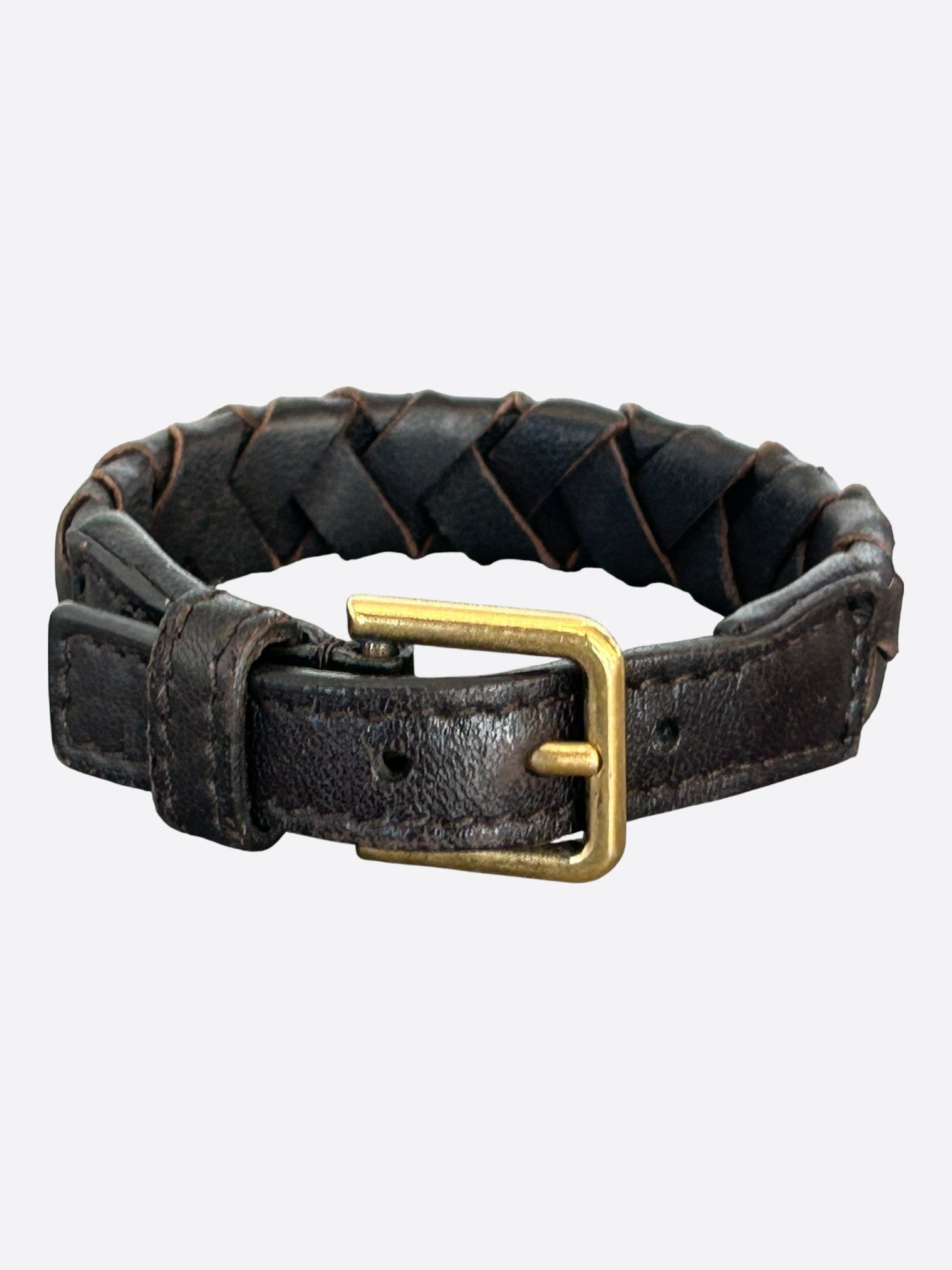 Saint Laurent Paris Saint Laurent Brown & Gold Braided Leather Bracelet Size ONE SIZE - 2 Thumbnail