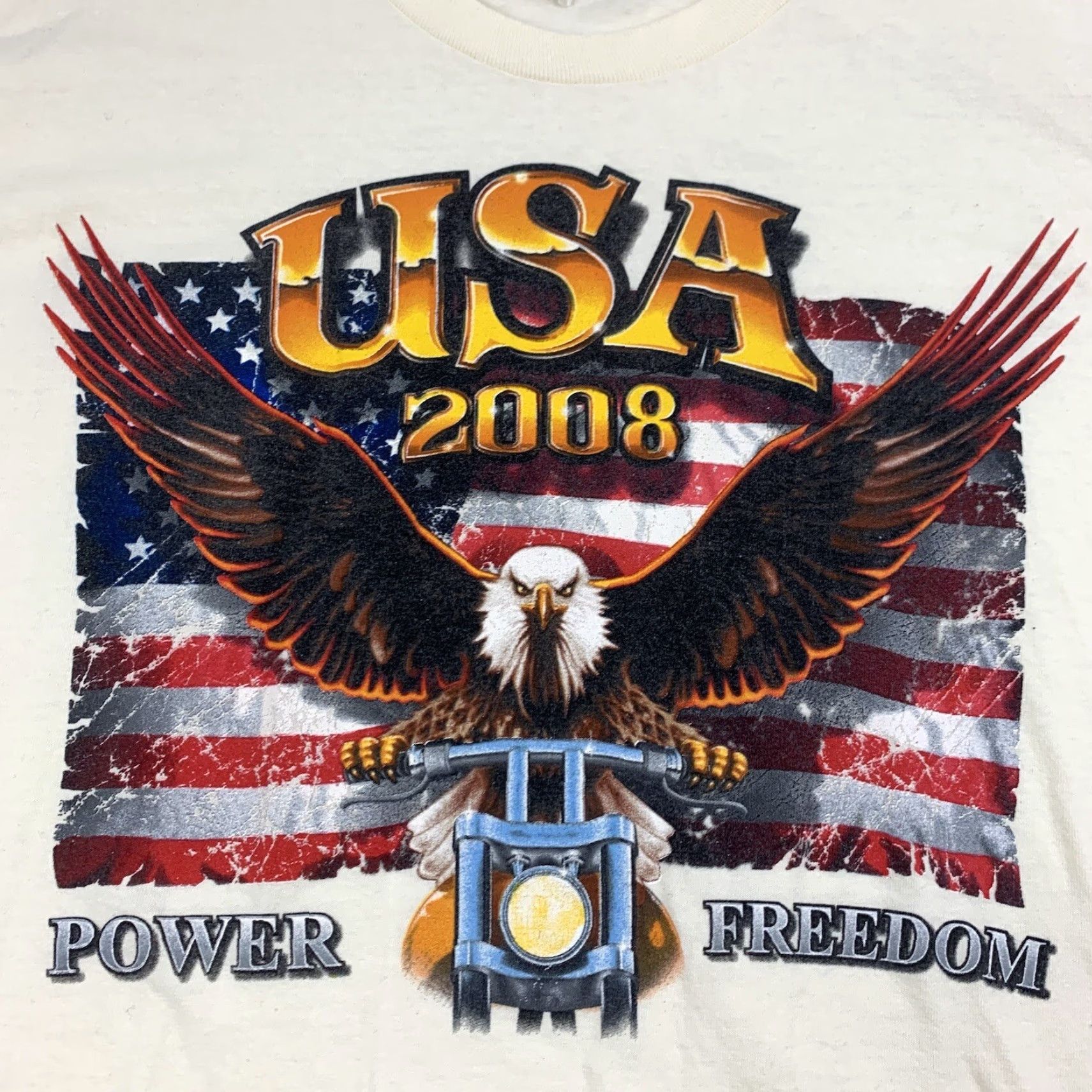 Vintage USA Biker Shirt Adult XL Tan Cream Eagle 208 Power Freedom American Motorcycle Size US XL / EU 56 / 4 - 2 Thumbnail