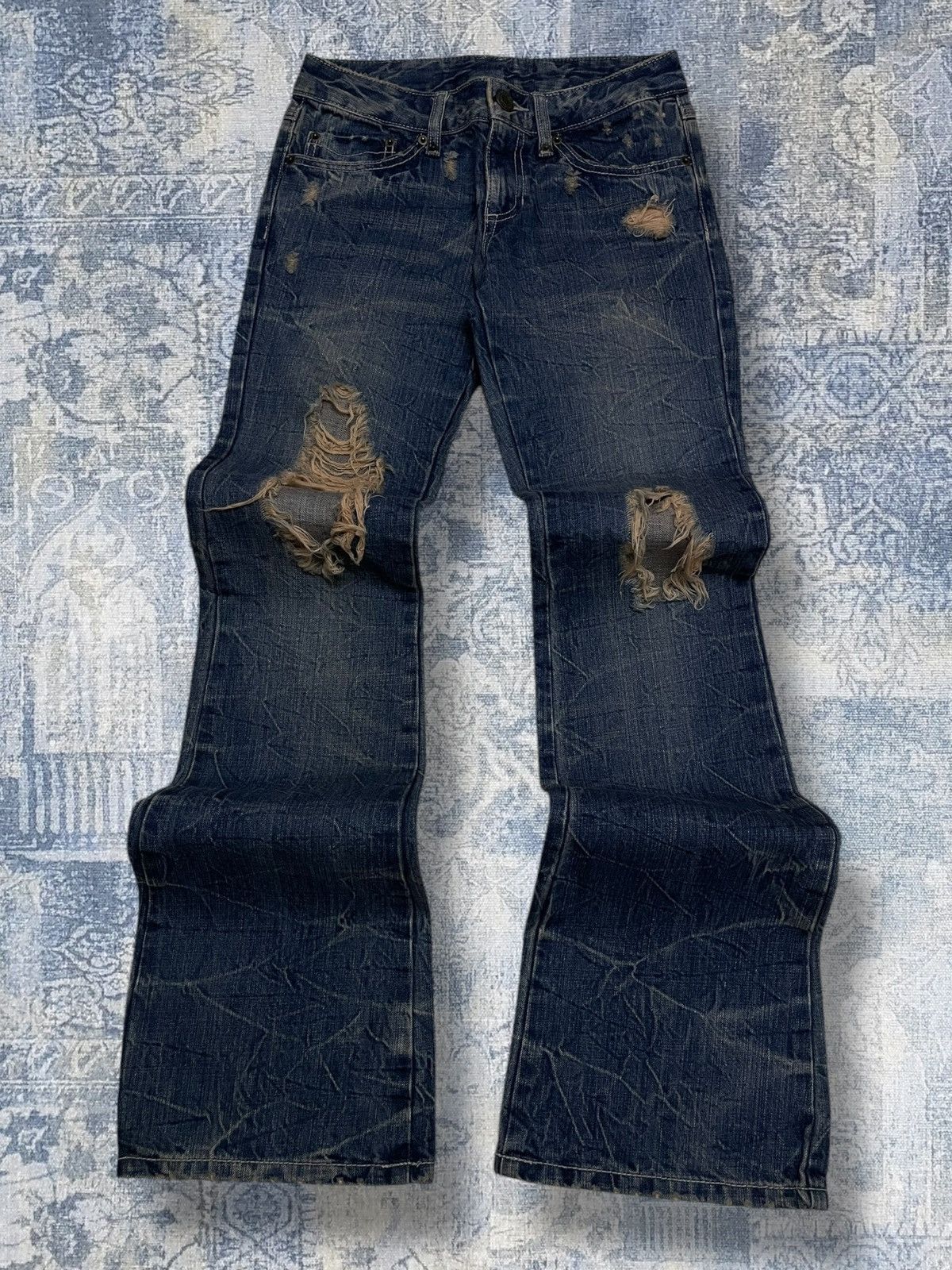 Tornado Mart Vintage 1990s Og Designer Nylaus Japan Flared Mudwash Denim Size US 26 / EU 42 - 1 Thumbnail