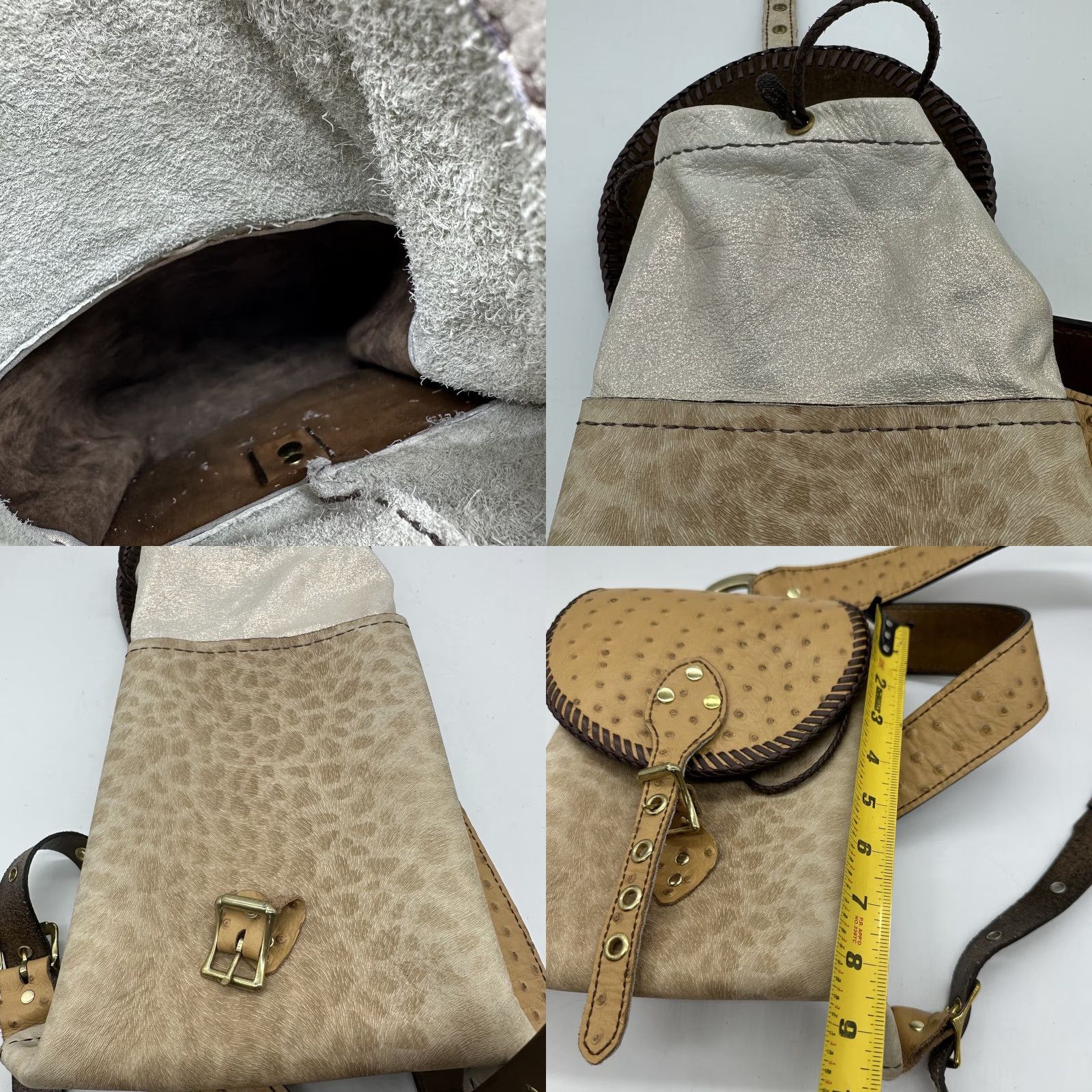 Skin Womens Backpack Orange Tan Ostrich Leather Small Drawstring Cowgirl Stitch Leather BackPack Womens Size ONE SIZE - 9 Thumbnail