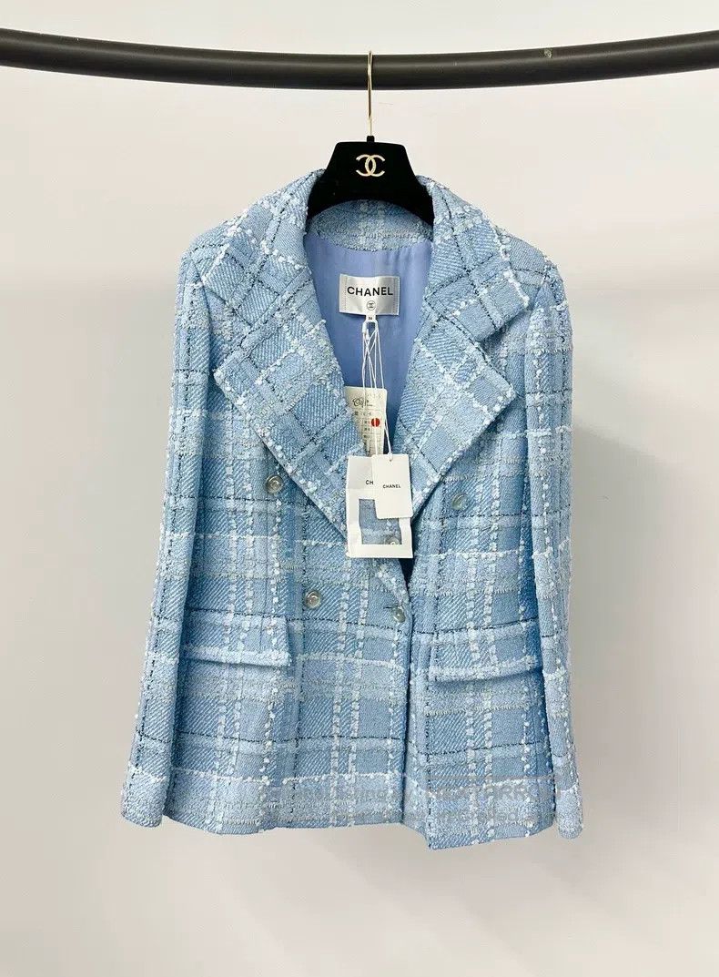 Chanel Chanel Blue plaid tweed coat Size XS / US 0-2 / IT 36-38 - 1 Thumbnail