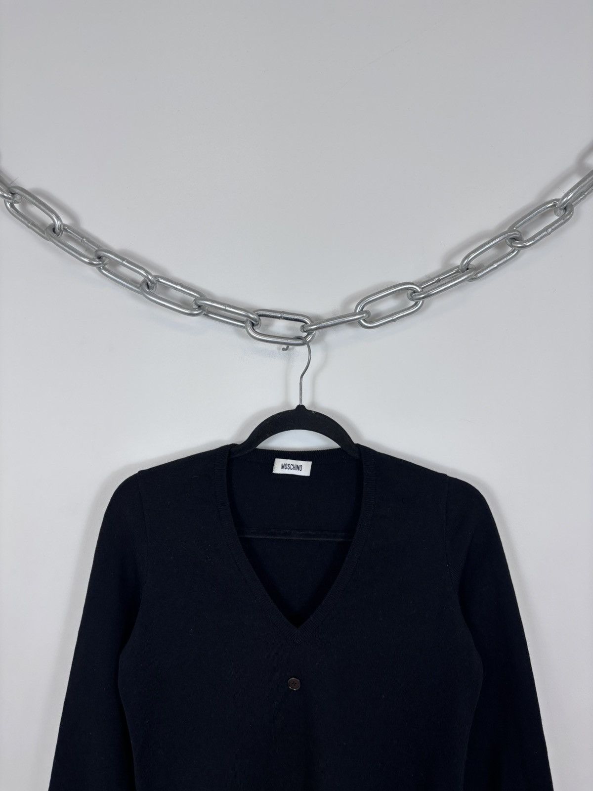 Moschino Moschino Vintage Women’s Black Wool Blend V-Neck Sweater Size L / US 10 / IT 46 - 2 Thumbnail