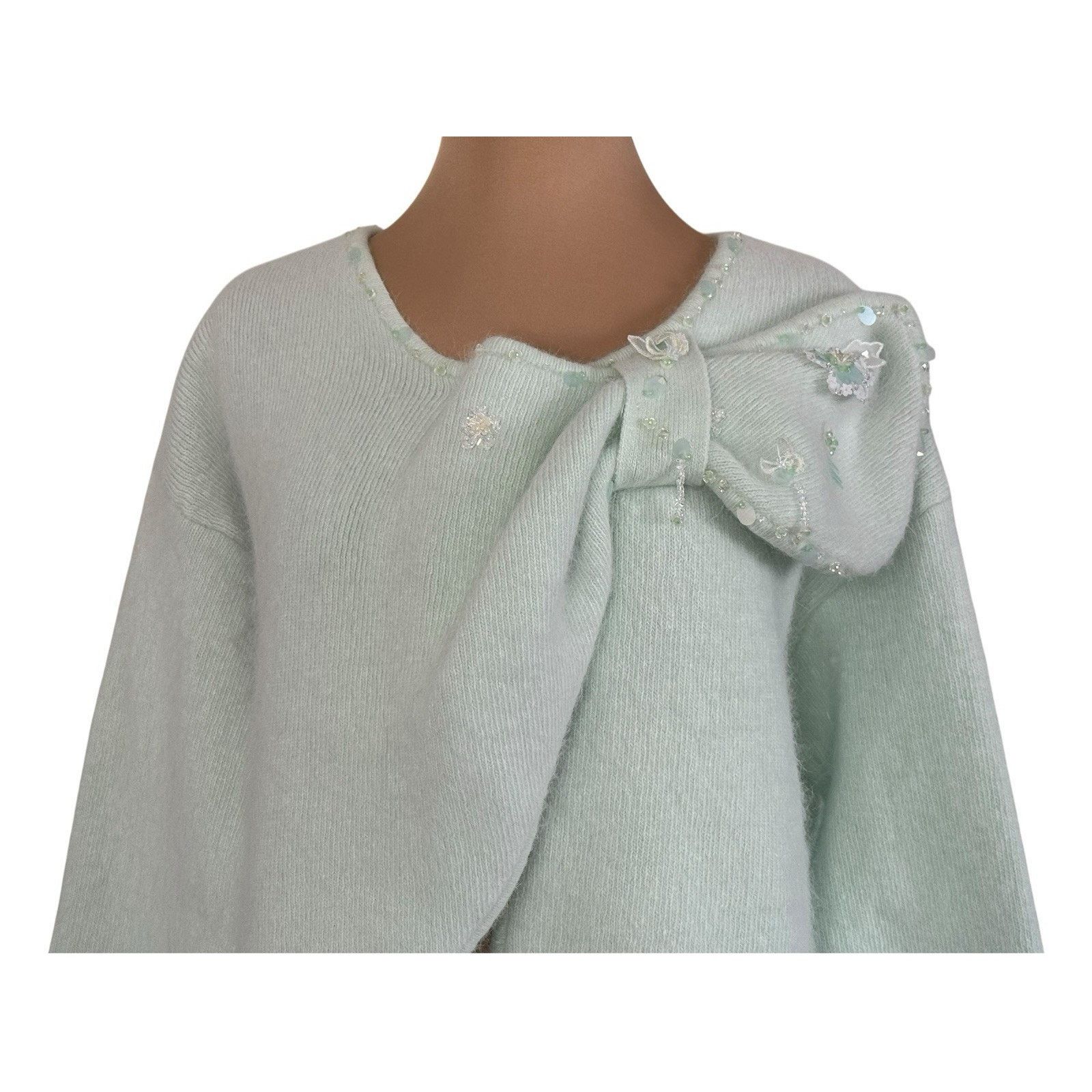 Other MARIE ELIE Mint Green Bow Embellished Angora Wool Sweater M Size M / US 6-8 / IT 42-44 - 4 Thumbnail