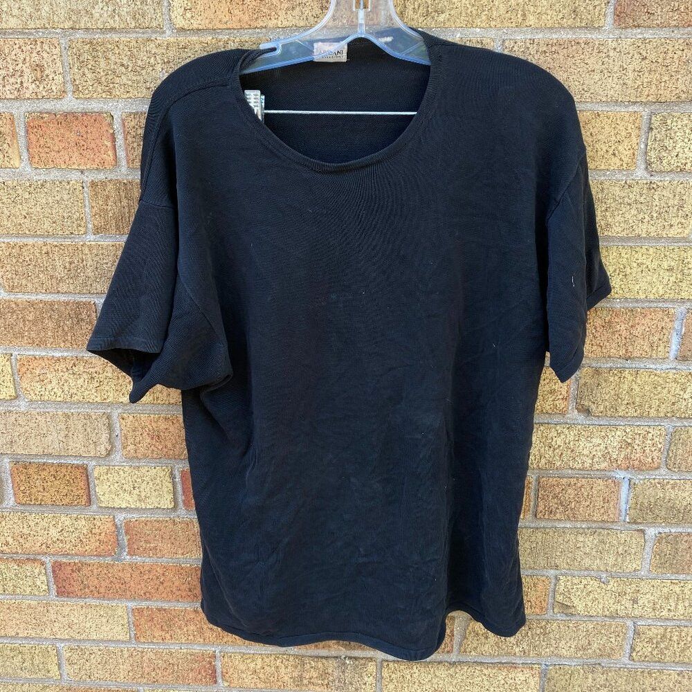 Armani Vintage Armani Distressed Wide Neck T Shirt Large Black Size US L / EU 52-54 / 3 - 1 Thumbnail