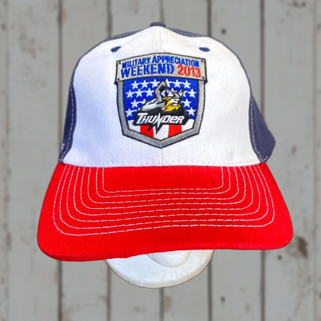 Vintage VINTAGE Stockton Thunder Military Appreciation Weekend 2013 Strapback Hat USA Flag RWB Size ONE SIZE - 1 Thumbnail