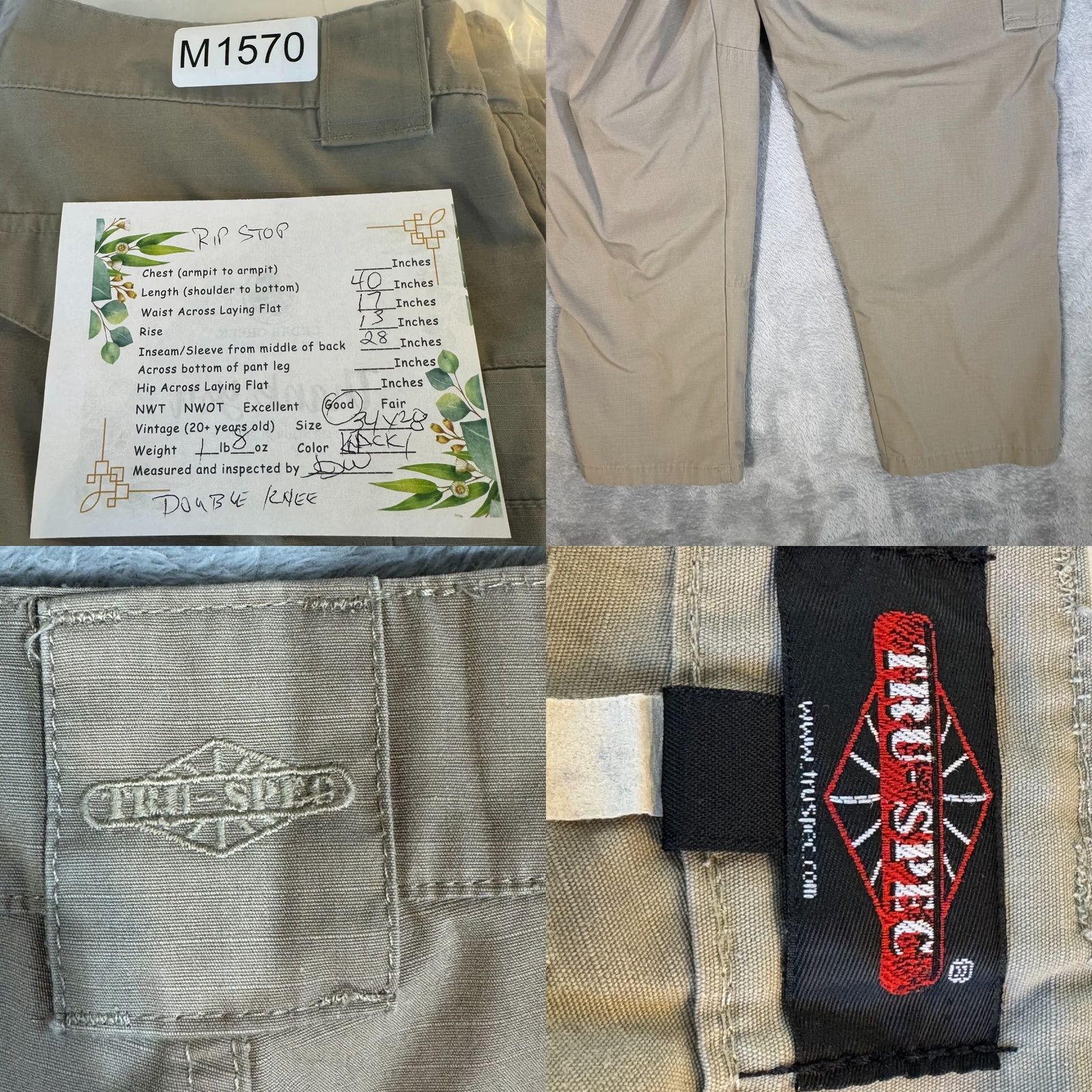 Doublet Tru-Spec Cargo Pants Mens 34x28 Beige Ripstop Double Knee Work Tactical Pants Size US 34 / EU 50 - 8 Thumbnail