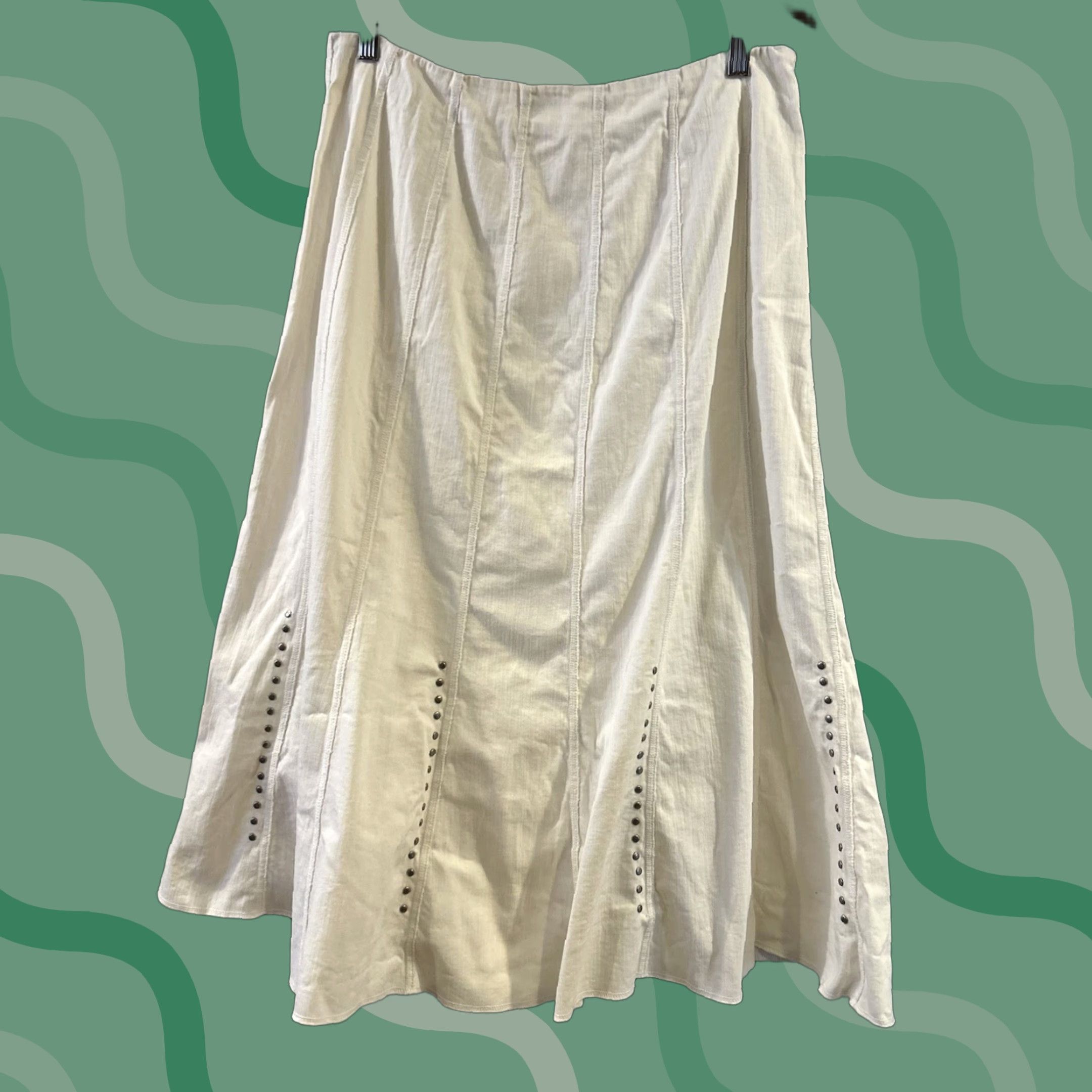 Vintage Reba Skirt Western Women Size 8 Ivory Studded Multi Panel Stretch Mid-Calf Zipper Pattern: Multi Panels Size 30" / US 8 / IT 44 - 1 Thumbnail