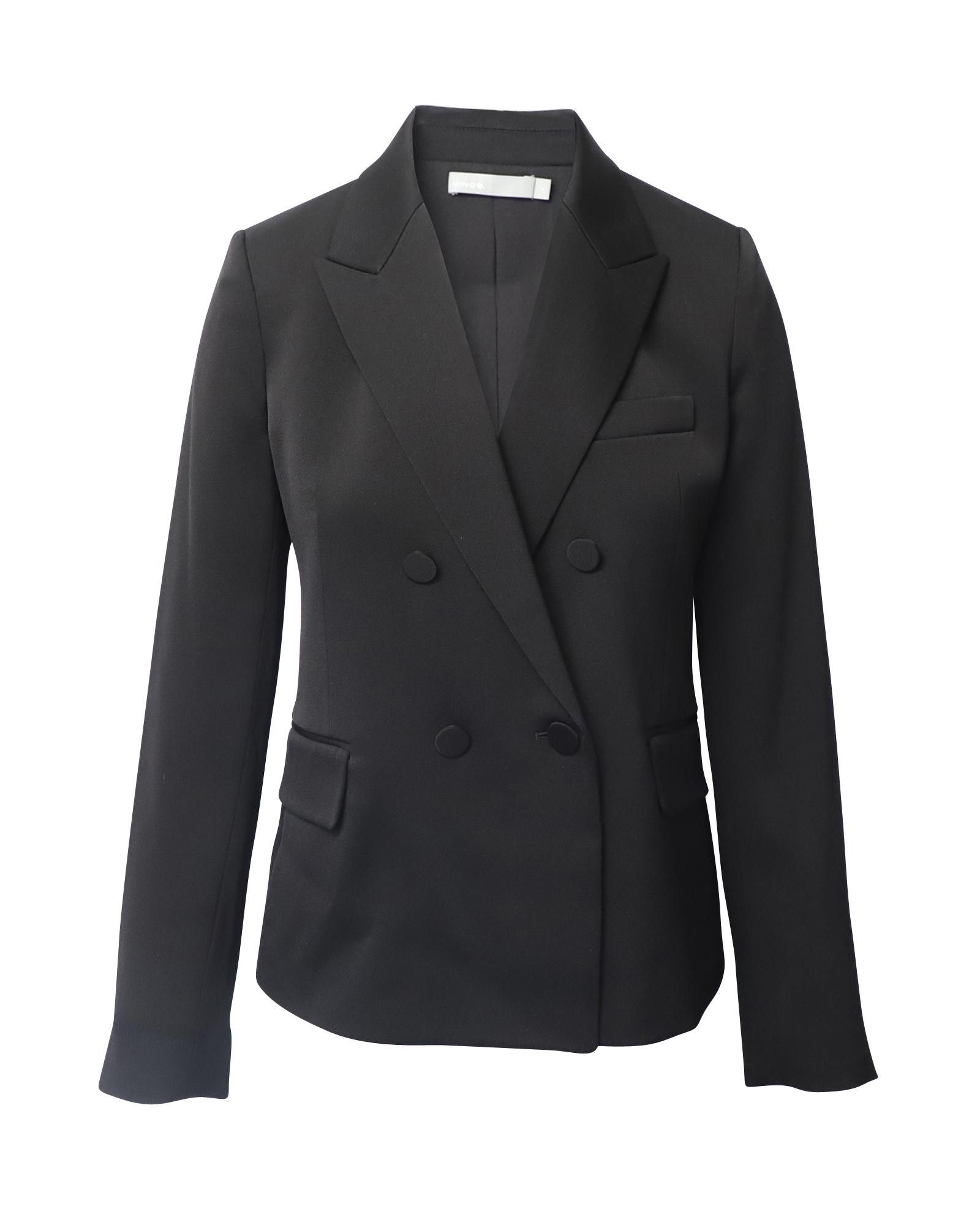 image of Double Breasted Black Wool Blazer With Notch Lapels By Vince, Women's (Size Medium)