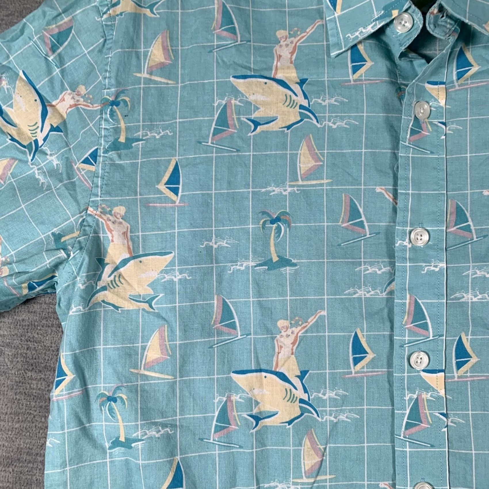 Vintage Tipsy Elves Mens Large Blue Shark Sailboat Hawaiian Shirt Size Cotton Button Up Size US L / EU 52-54 / 3 - 4 Thumbnail