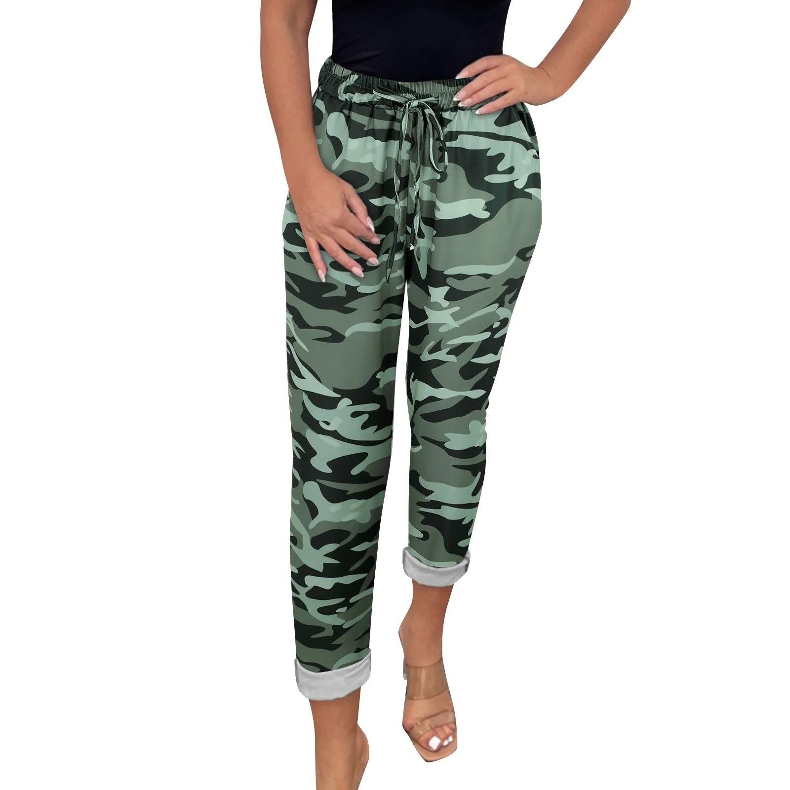 The Unbranded Brand Women's Camo Army Green & Black Jogger Pants Size 26" / US 2 / IT 38 - 2 Thumbnail