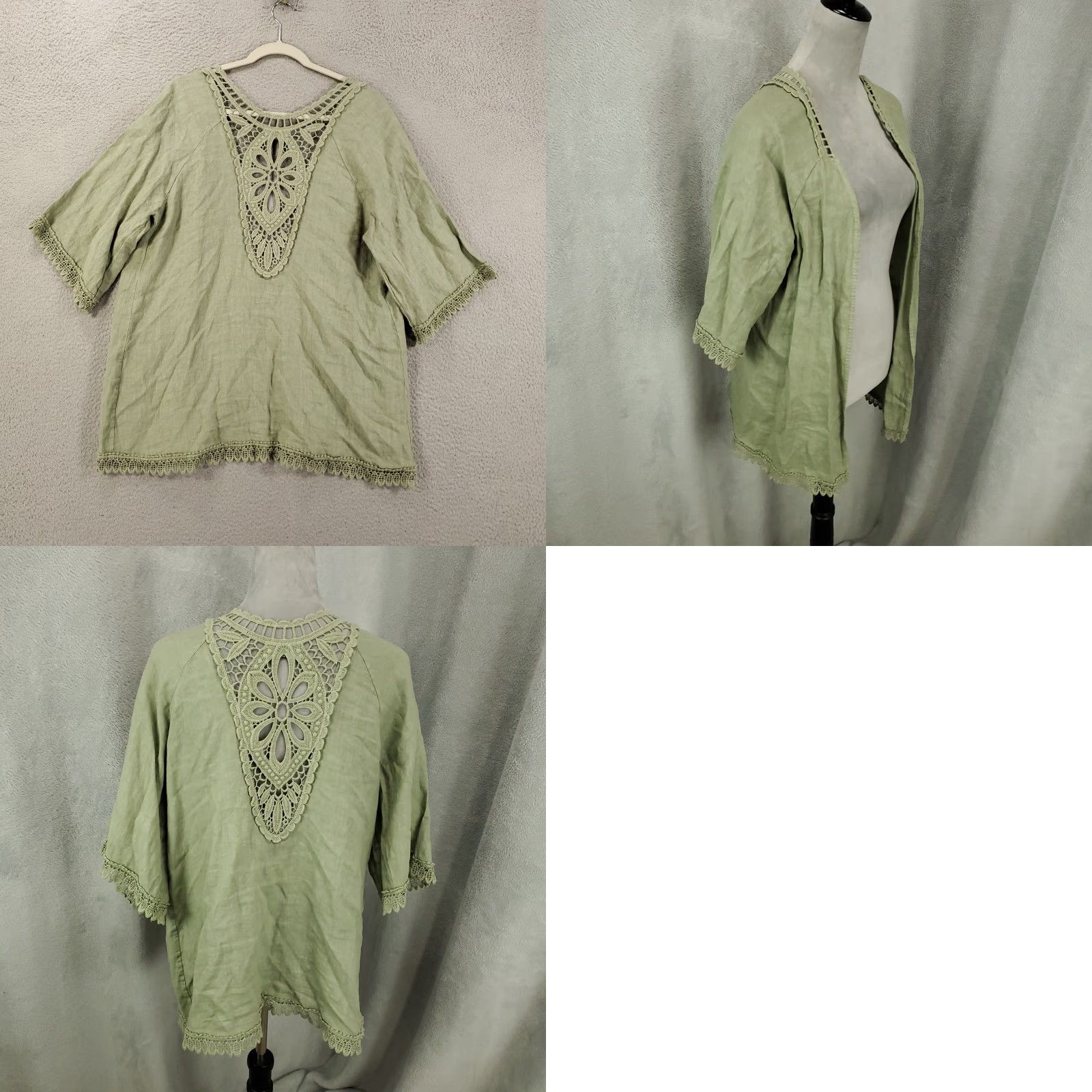 Vintage VINTAGE Valentina Naldi Linen Cardigan Women's One Size Green Lightweight Open Knit Casual Boho Fall Spring Summer Italy Size ONE SIZE - 8 Thumbnail