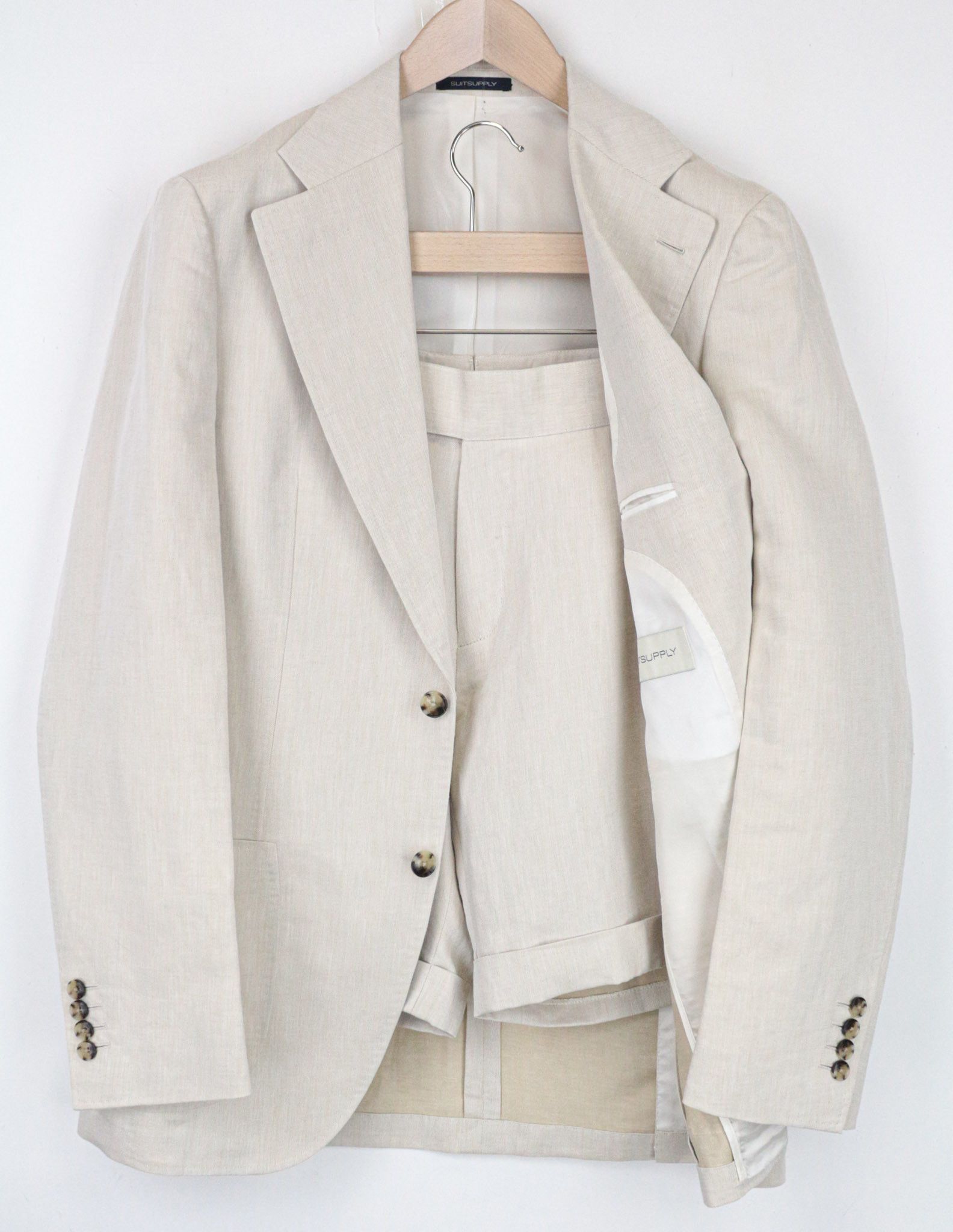 image of Suitsupply La Spalla Uk40L Beige Slim Cut Melange Linen Suit 68806, Men's