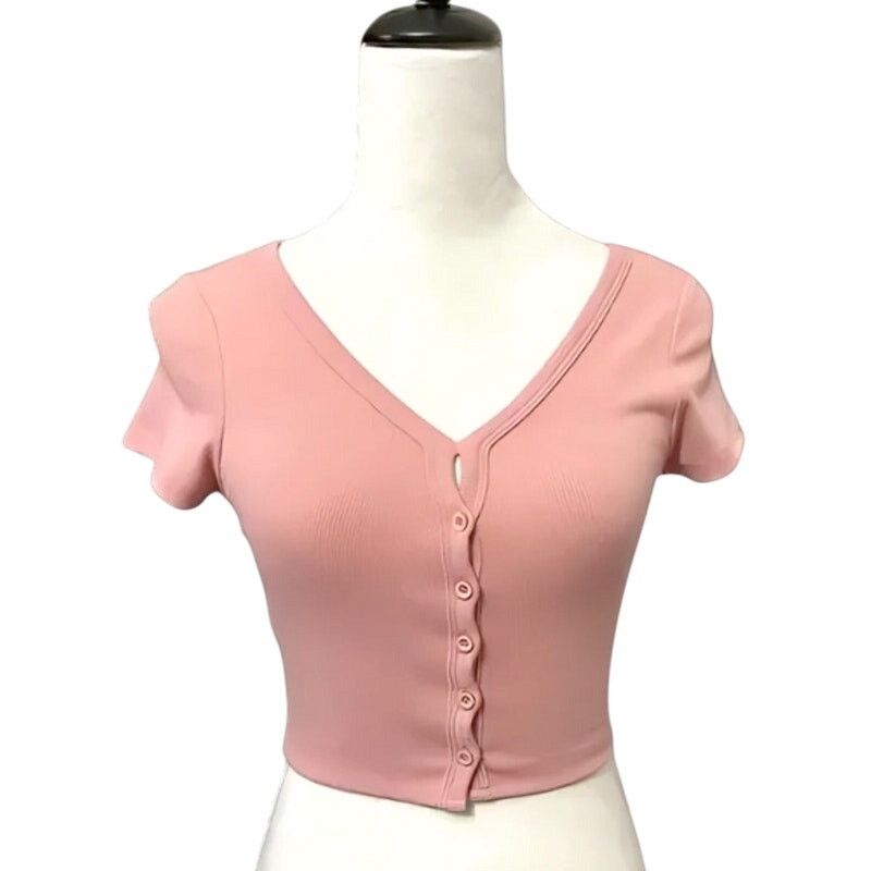 Other Better Be Crop Sweater Ribbed Knit Button-Down Taupe Pink S Size S / US 4 / IT 40 - 1 Thumbnail