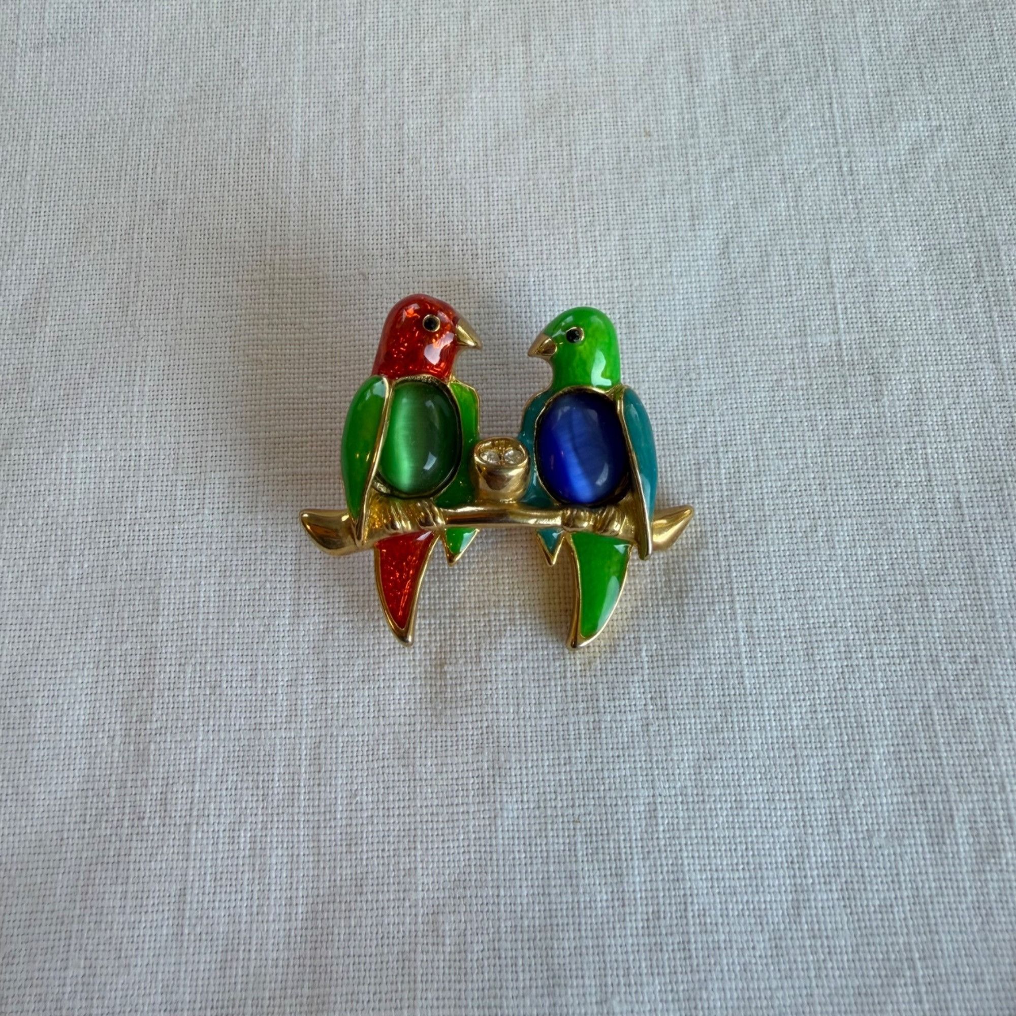 Vintage Vintage Birds On Branch Figural Moonstone Cabochon Rhineston Size ONE SIZE - 1 Thumbnail