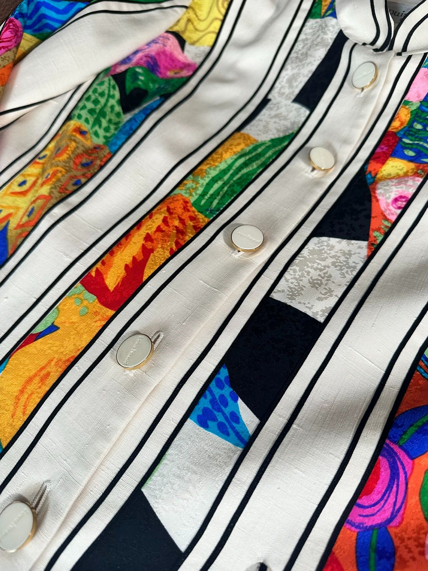 Louis Feraud Louis Feraud White Silk Jacquard Fruit Color-Block Blazer Size M / US 6-8 / IT 42-44 - 2 Thumbnail