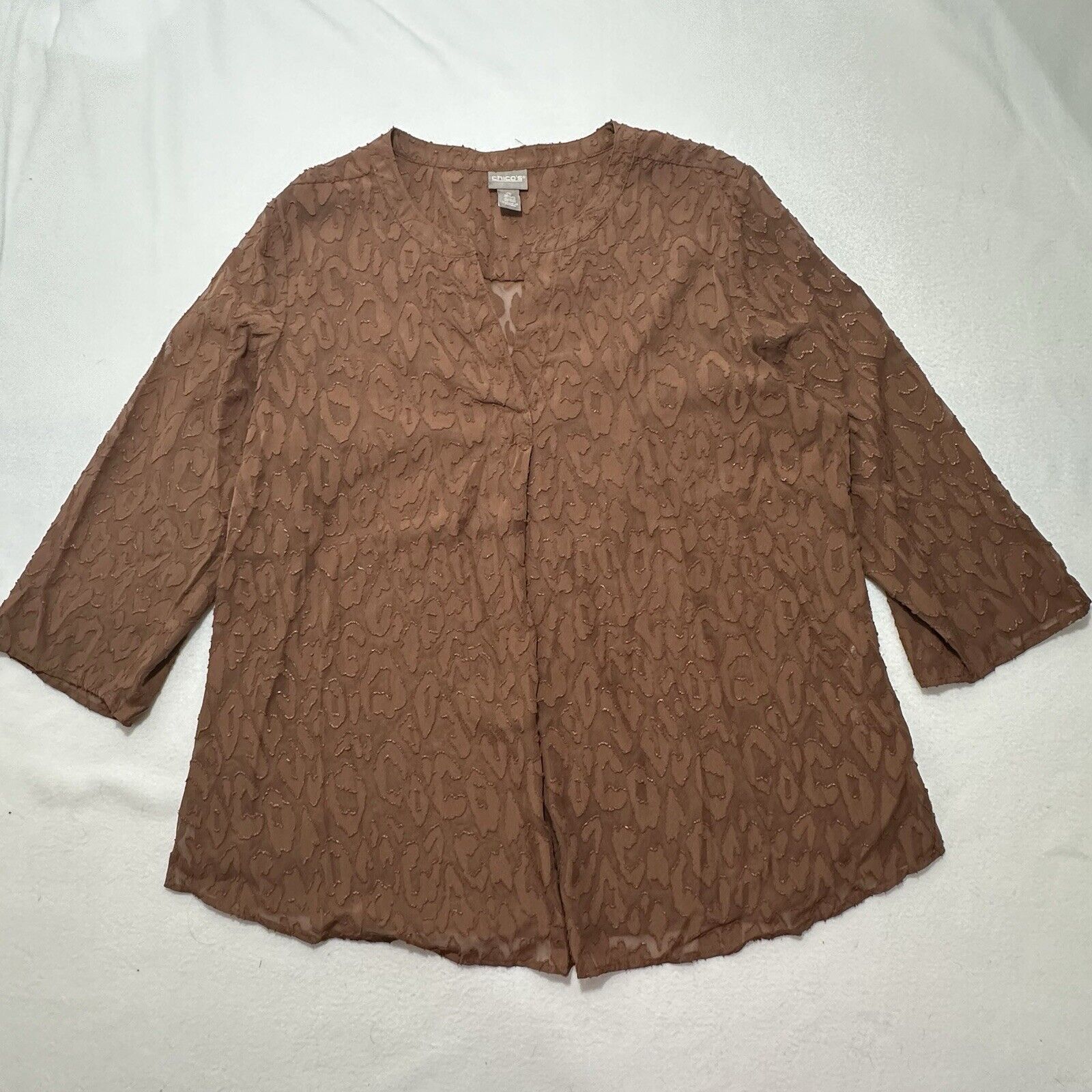 Chicos Chicos Large Brown Animal Print 3/4 Sleeve Sheer Blouse Size L / US 10 / IT 46 - 1 Thumbnail