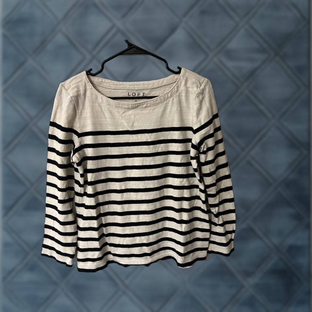 Loft LOFT Womens Sweater Medium Striped Boat Neck Long Sleeve Casual Pullover Multicolor Classic Size M / US 6-8 / IT 42-44 - 1 Thumbnail