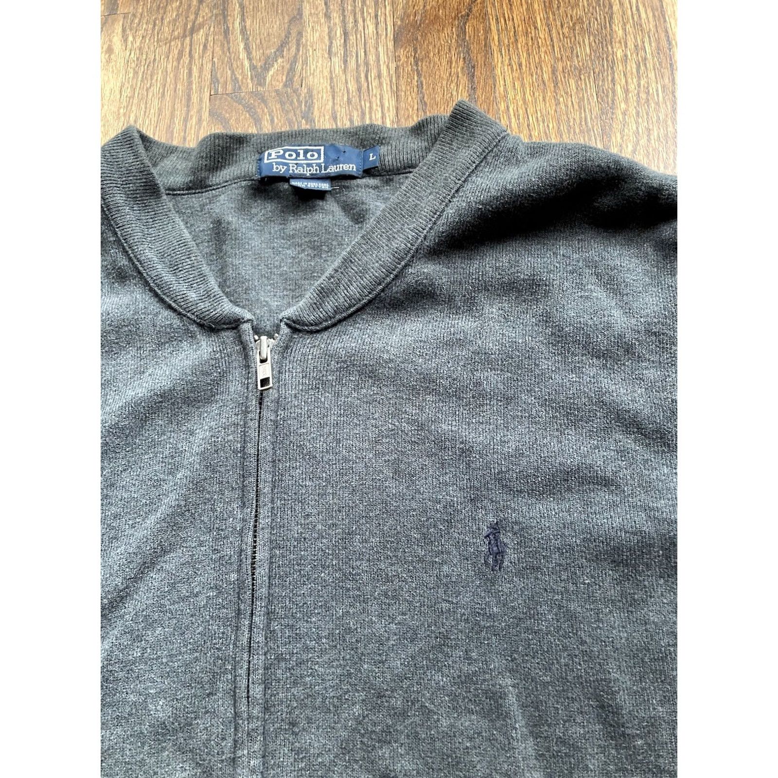 Polo Ralph Lauren Vintage Polo Ralph Lauren Jacket Mens Large Gray Cardigan Pony Cotton Knit Zip Full Size US L / EU 52-54 / 3 - 5 Thumbnail