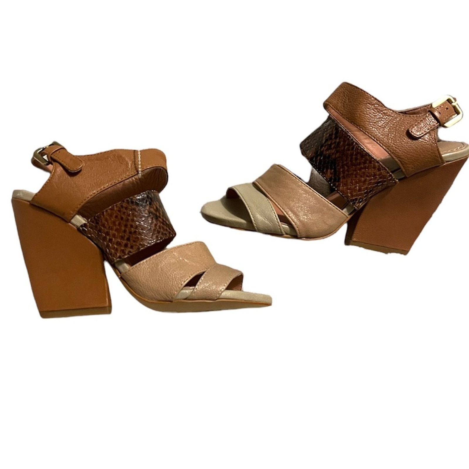 Bacco Bucci Bacio 61 "Bozzolo" Brown & Beige Snake Print Leather Heels Size US 6 / IT 36 - 1 Thumbnail