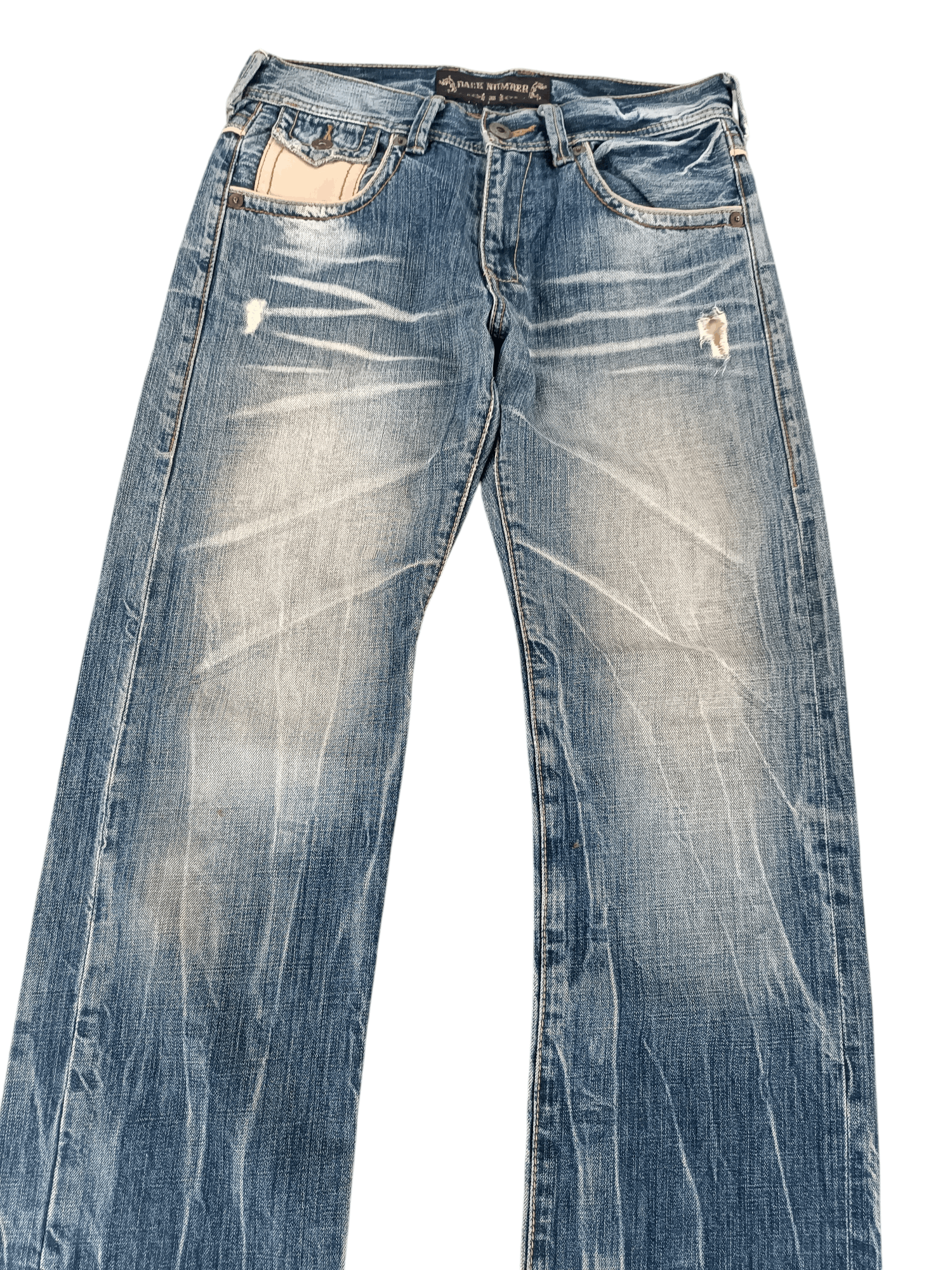 Japanese Brand 💥Flare💥90s Back Number Distress Ripped Jeans Faded Size US 32 / EU 48 - 3 Thumbnail