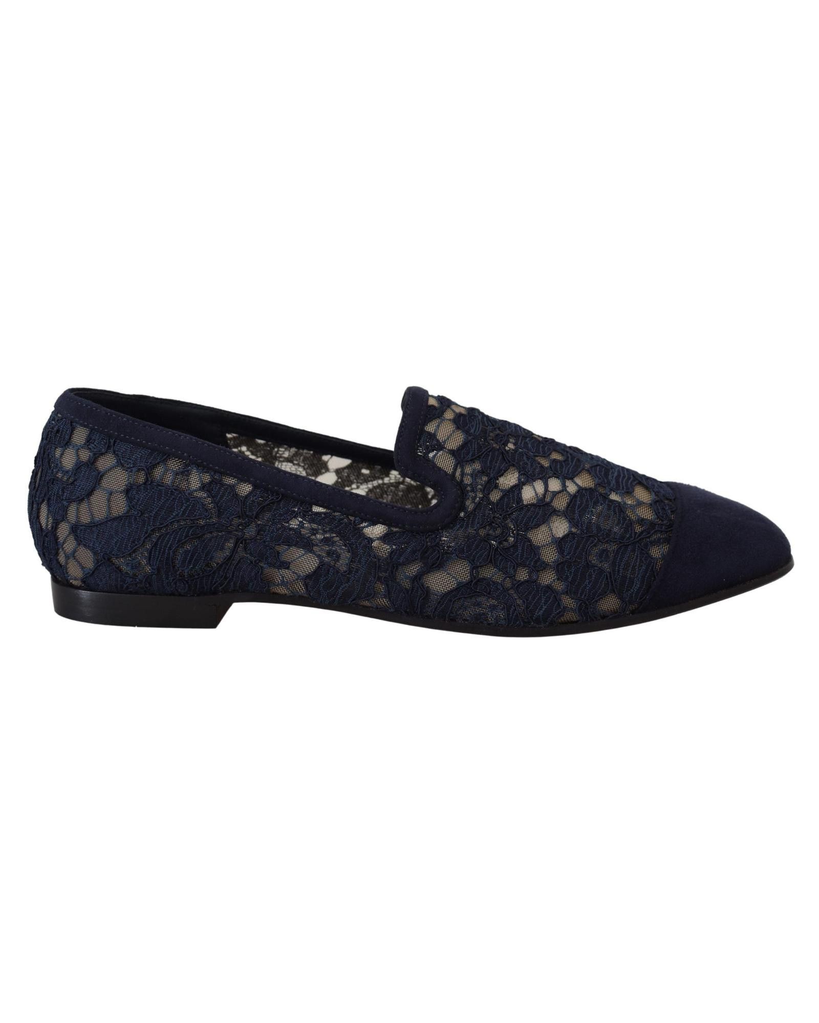 image of Dolce Gabbana Floral Lace Slip Ons Shoes in Blue, Women's (Size 7)