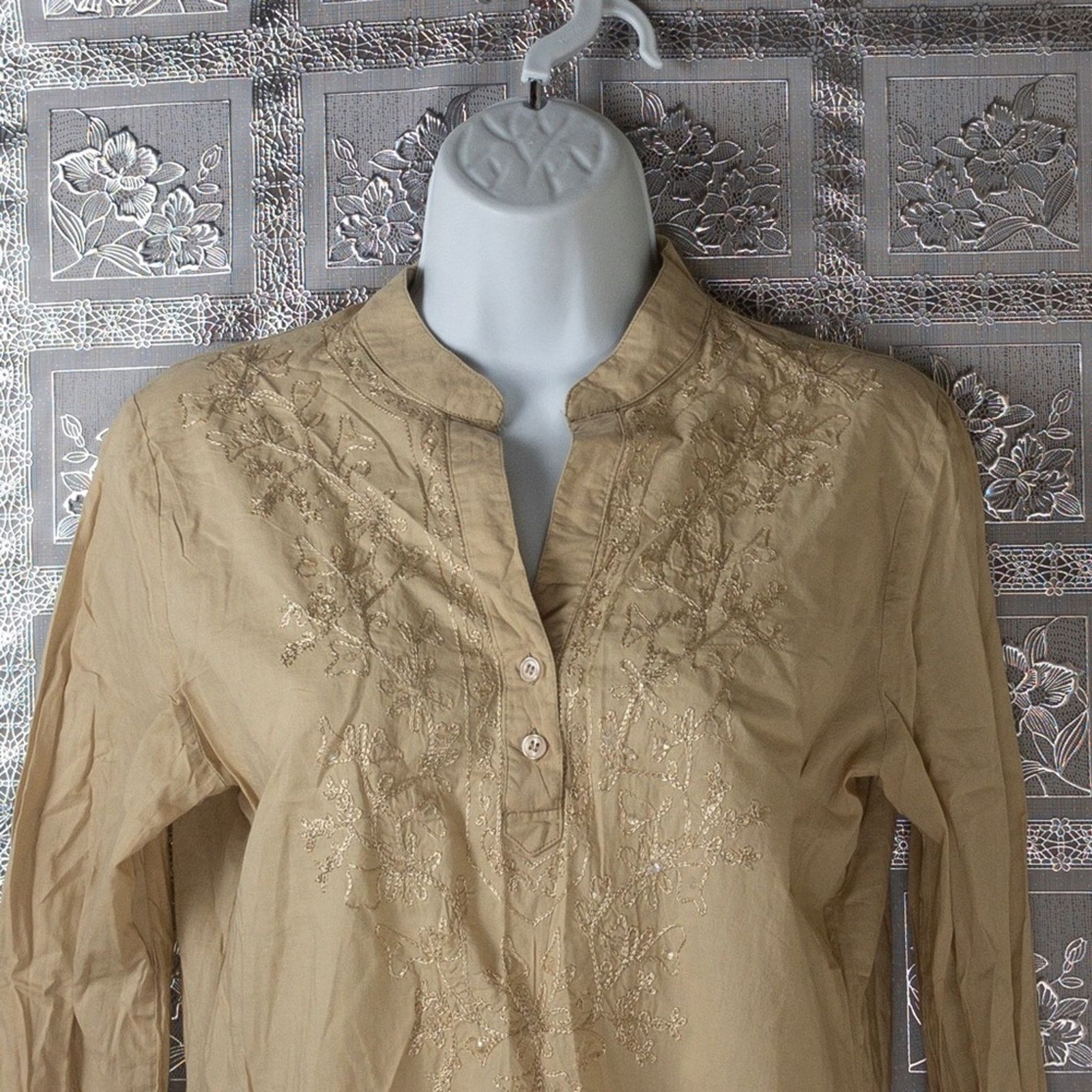 Other NWT Erik Stewart Beige Tan Floral Embellished Top Size S / US 4 / IT 40 - 3 Thumbnail