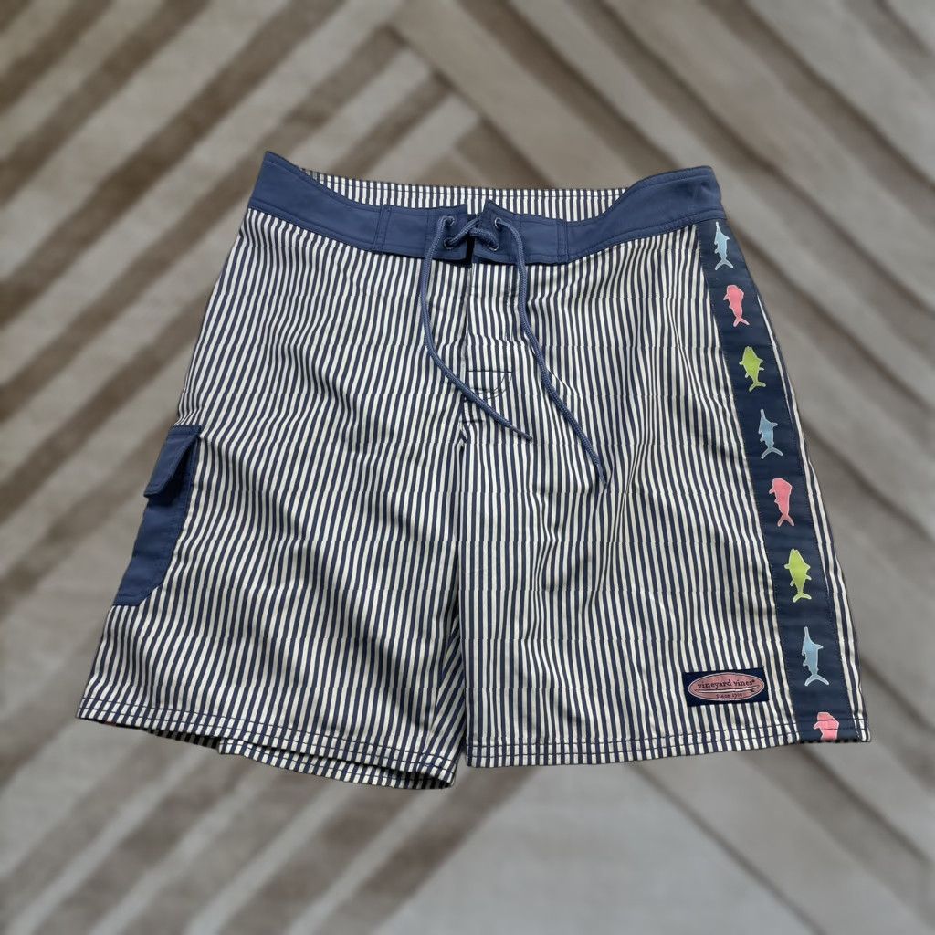 Vineyard Vines Vineyard Vines Men's Swim Trunks Striped Blue White 30 Regular Lifeguard Surffing Recreational Surfing Board Shorts Bathing Suit Size US 30 / EU 46 - 1 Thumbnail