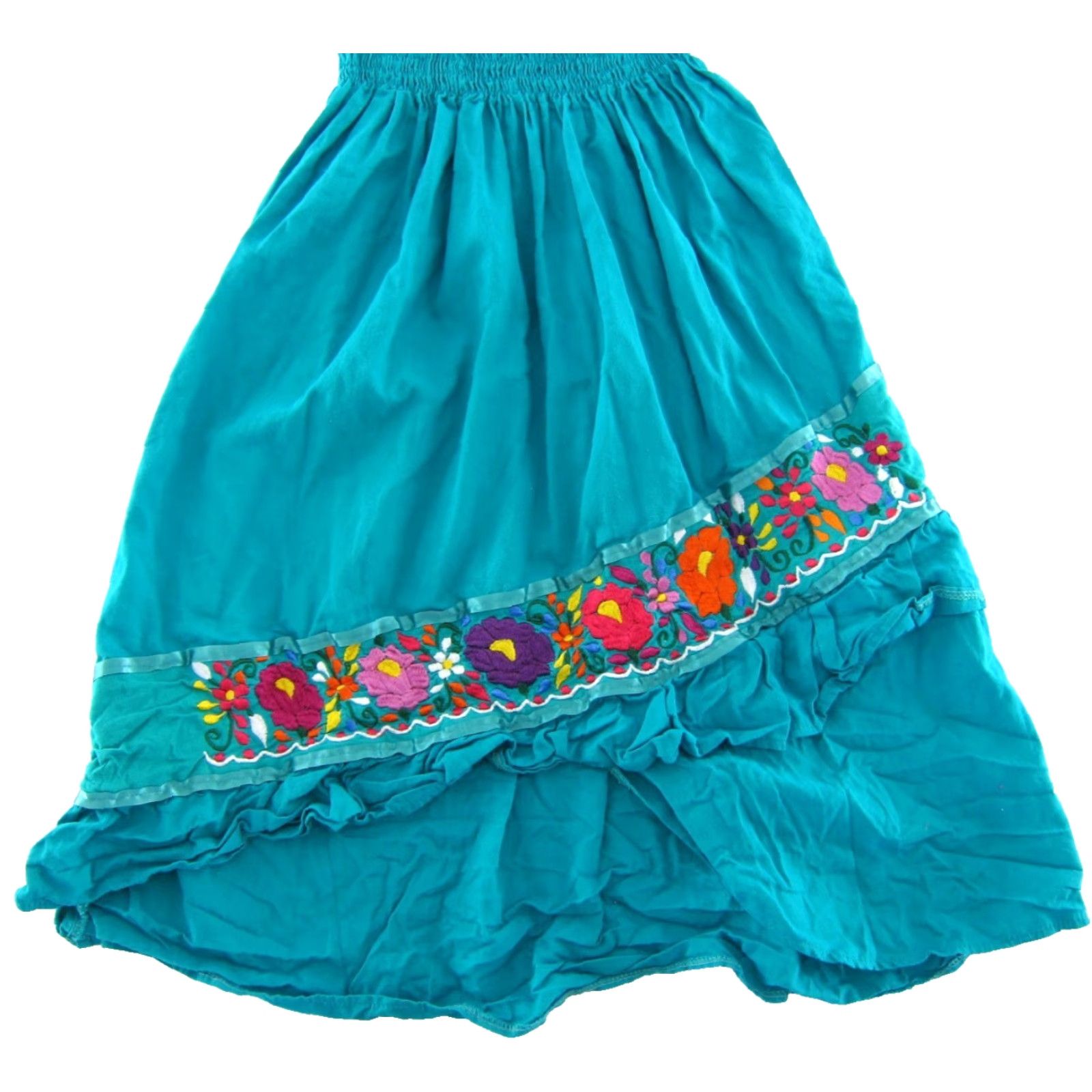 Vintage VTG Cotton Embroidered Floral Teal Blue Pink Midi Halter Tank Sun Dress XS-S - Women - Dress Size XS / US 0-2 / IT 36-38 - 4 Thumbnail