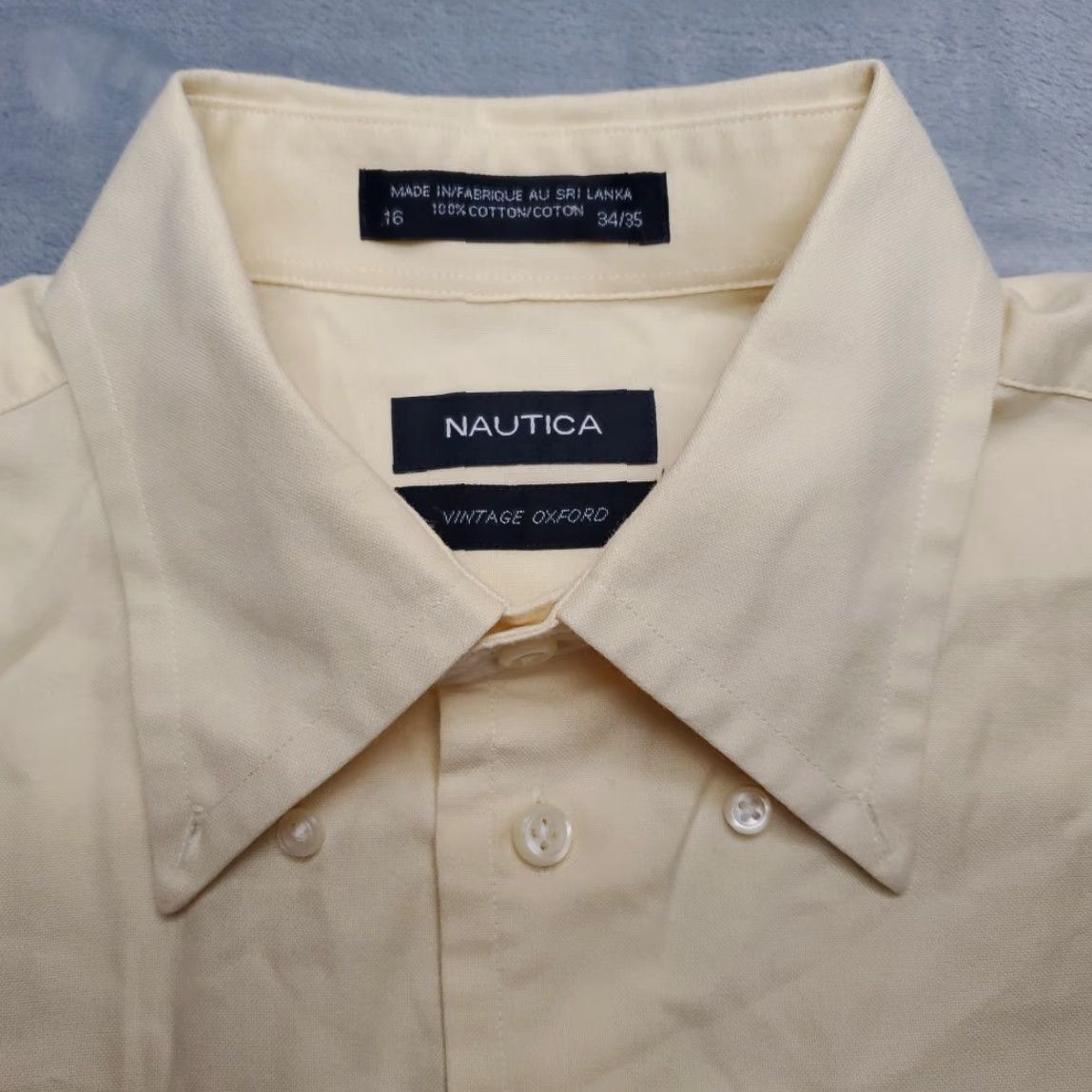 Nautica VINTAGE Nautica Shirt Mens 16 34/35 Yellow Oxford Long Sleeve Dress Y2K Classic Size 42R - 3 Thumbnail