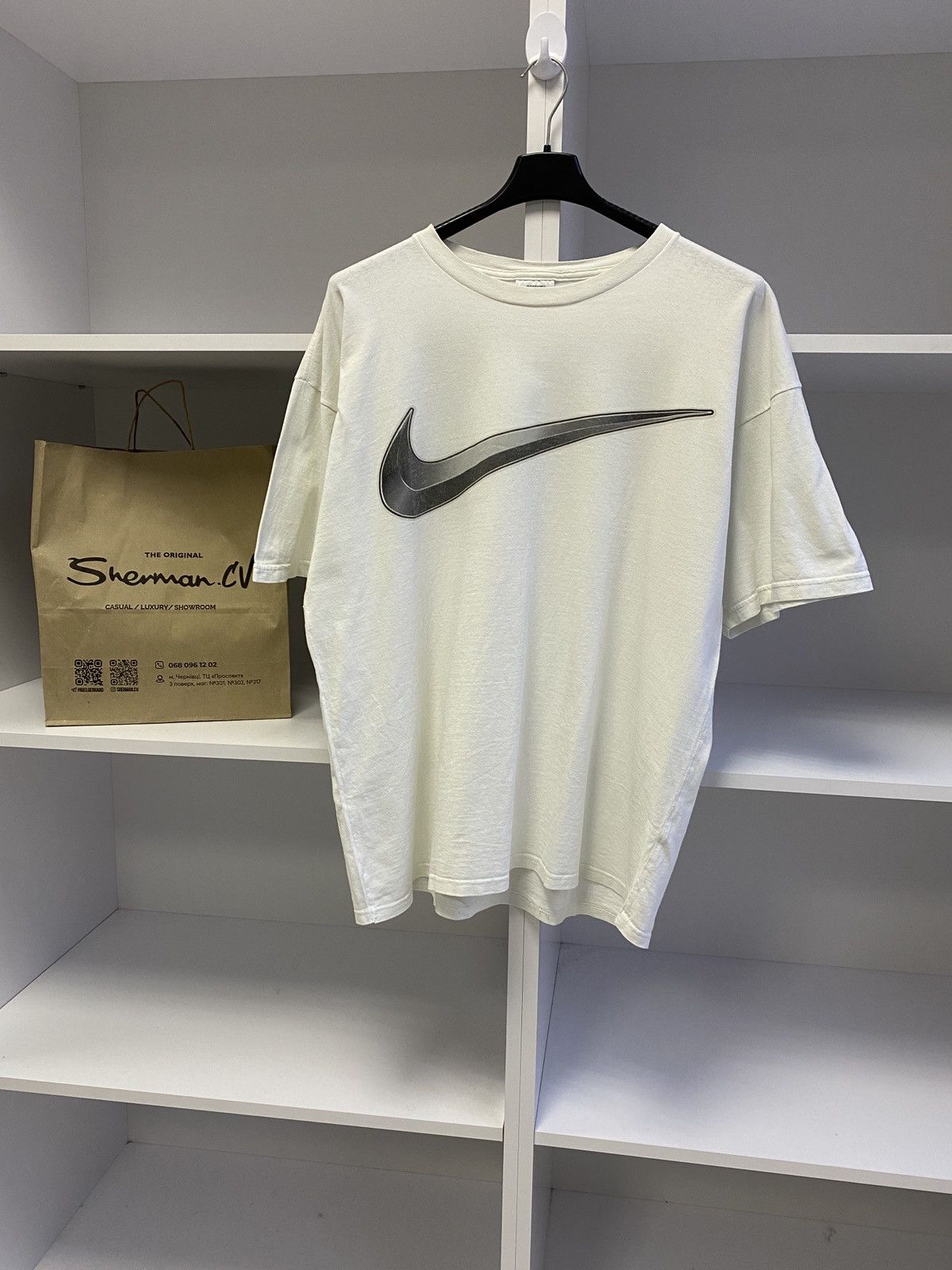 Nike × Vintage Vintage Nike Made in USA Big Swoosh Logo Tee 90s Size US XL / EU 56 / 4 - 2 Thumbnail