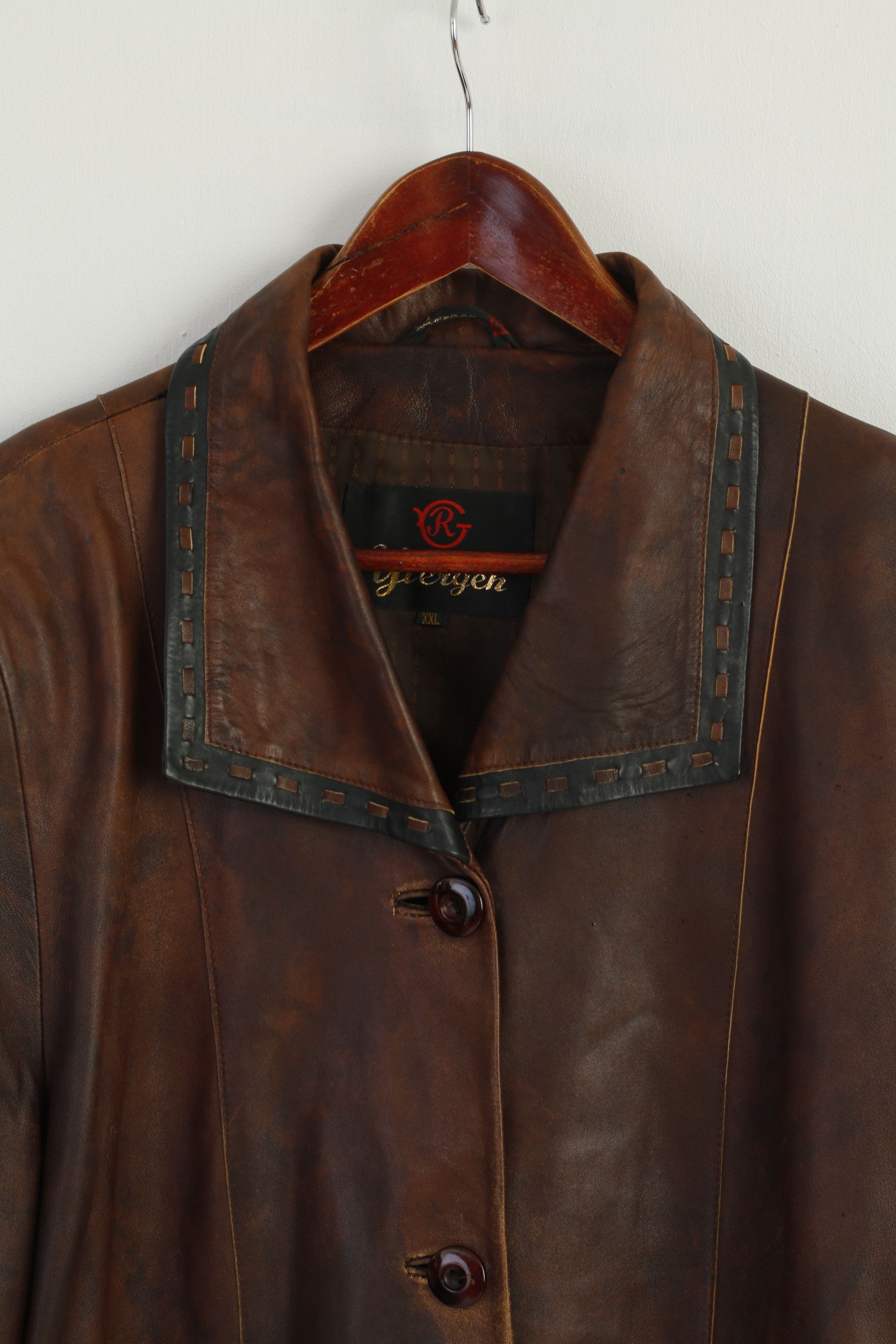 Vintage Yergen Women XXL (L) Leather Jacket Brown 7692 Size XXL / US 16-18 / IT 52-54 - 2 Thumbnail