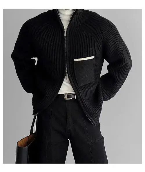 Other Vintage Black Double Zipper Knit Stand-Up Jacket Coat Size US M / EU 48-50 / 2 - 4 Thumbnail