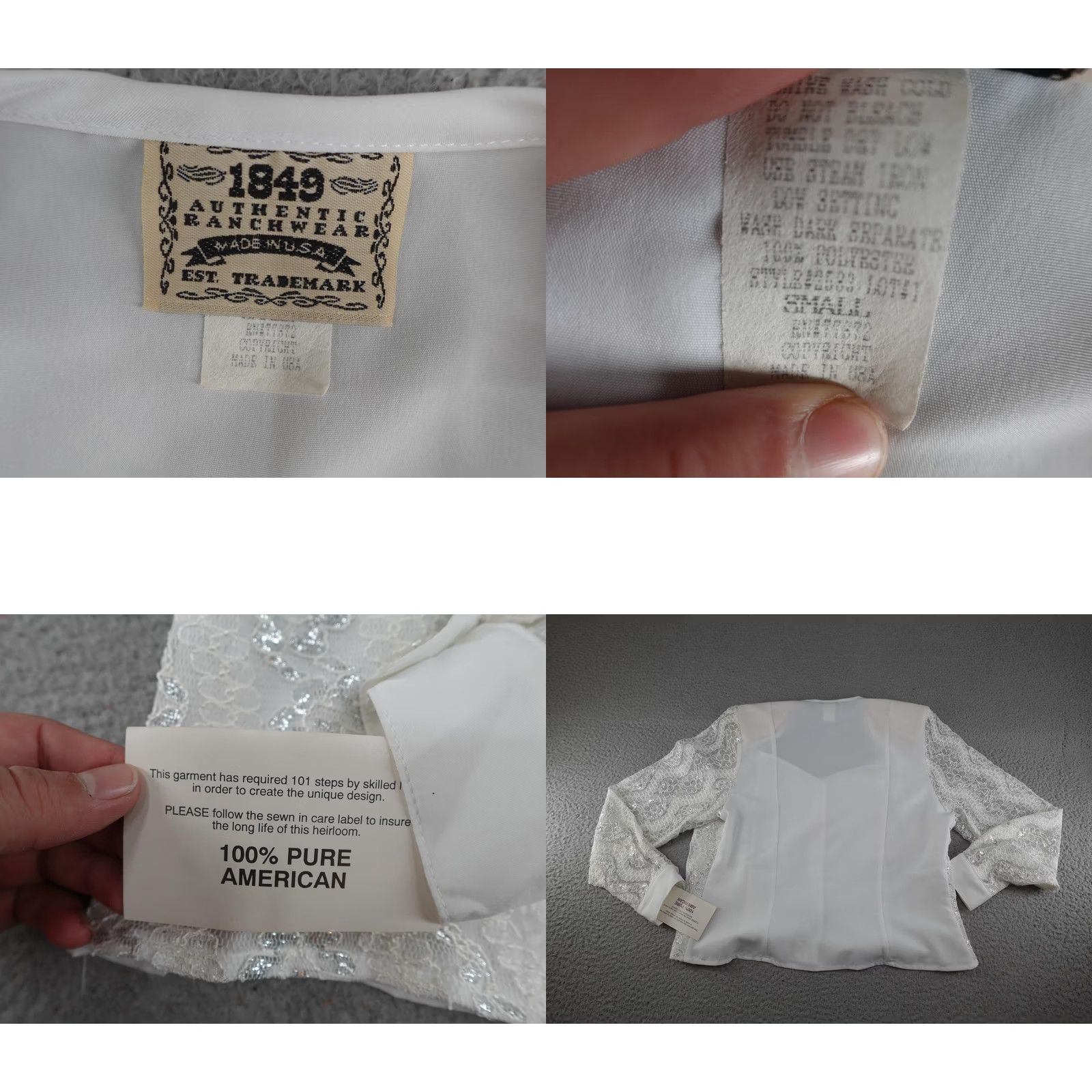DANCER VINTAGE 1849 Authentic Ranchwear White Lace Sequin Western Jacket Womens Small XS? No, size S; White Lace Sequin Western Jacket Womens Small 90s USA Size S / US 4 / IT 40 - 8 Thumbnail