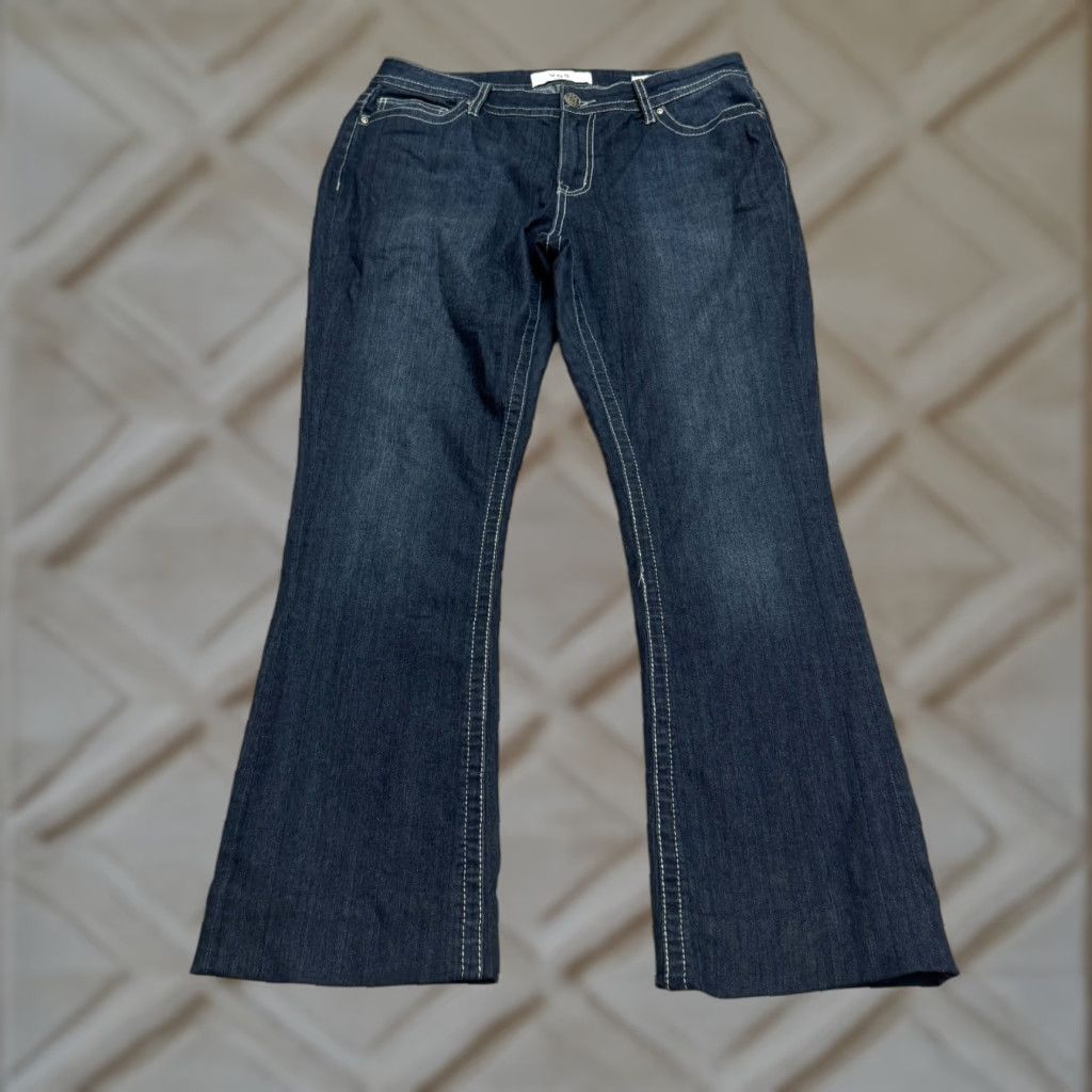 Denime VGS Slim Fit Bootcut Denim Jeans Womens 12 Blue Dark Wash Mid Rise Embro 35x30 - City Preppy Classic 90s? Size 35" - 1 Thumbnail