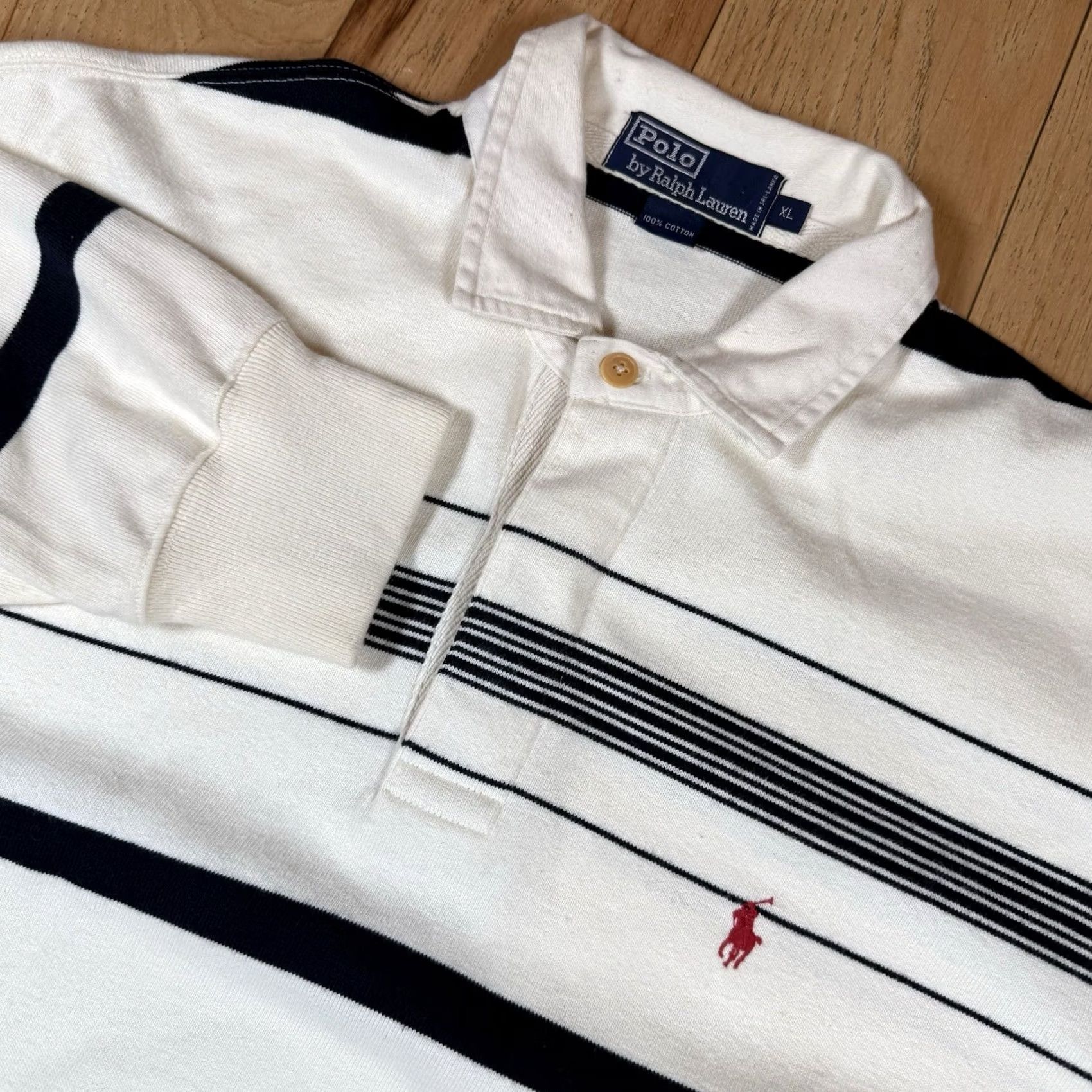 Ralph Lauren VINTAGE Polo Ralph Lauren Rugby Shirt Mens XL White Stripe Long Sleeve Size US XL / EU 56 / 4 - 2 Thumbnail