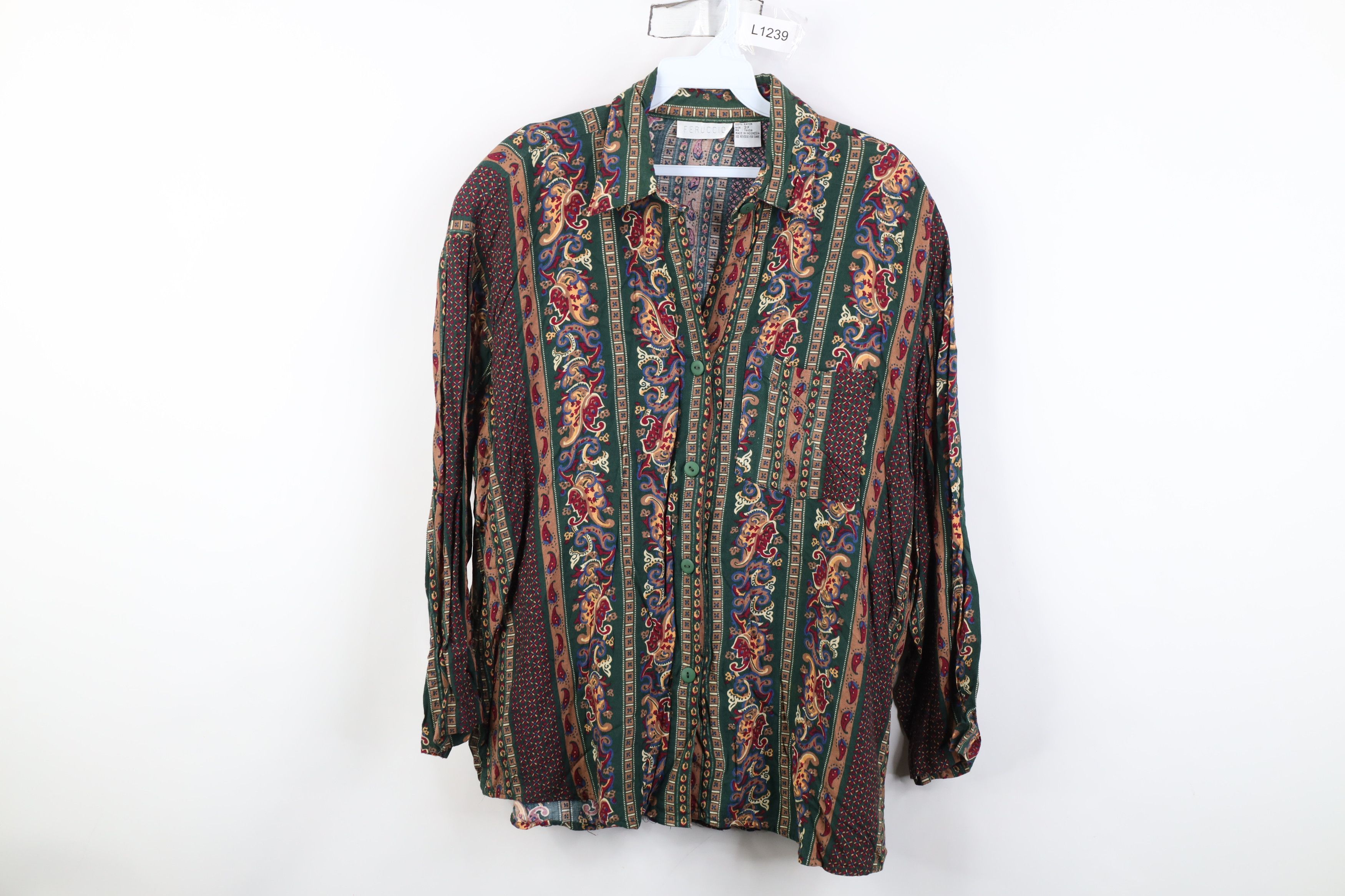 Vintage Vintage 90s Streetwear Gabardine Collared Button Shirt Size 3XL / US 20-22 - 1 Thumbnail