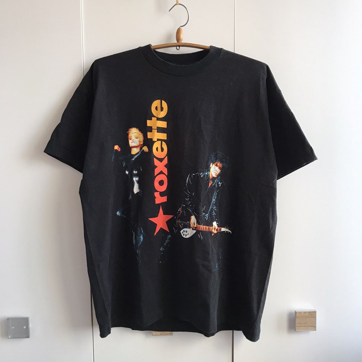 image of Band Tees x Rock Tees 1992 Roxette Single Stitch Big Portrait Tee Shirt in Black, Men's (Size XL)