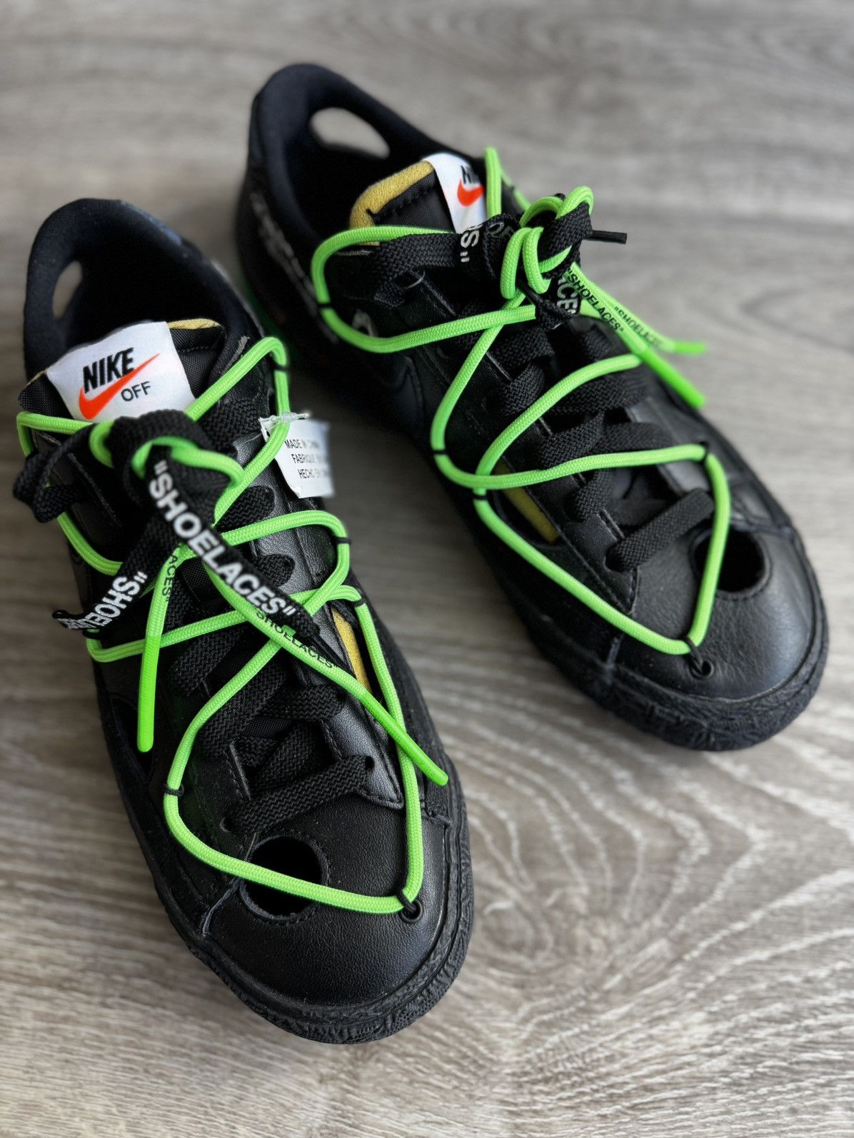 Nike × Off-White OFF-WHITE x Nike Blazer Low Black Electro Green US 6.5 - New Size US 6.5 / EU 39-40 - 6 Thumbnail