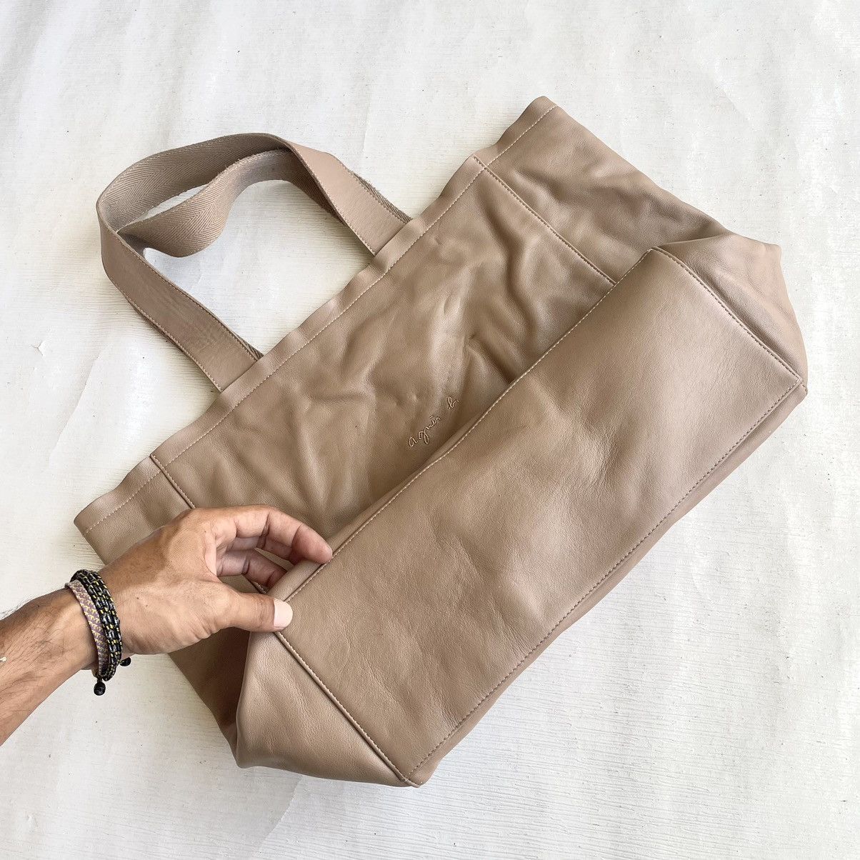 agnes b. Beige Leather Tote Bag Size ONE SIZE - 6 Thumbnail