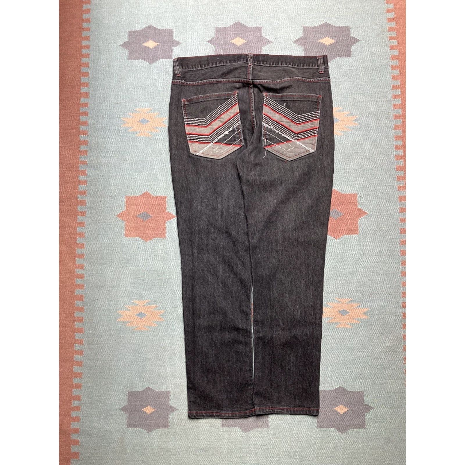Vintage VINTAGE Black & Blue Denim Jeans Men 38 Regular 38x31 Black Embroidered Grunge Baggy Goth Y2K Skater Size US 38 / EU 54 - 2 Thumbnail