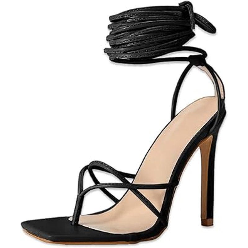 Other PiePieBuy Women's Size 9 Black Lace Up 4.5" Heel Sandals Size US 9 / IT 39 - 1 Thumbnail