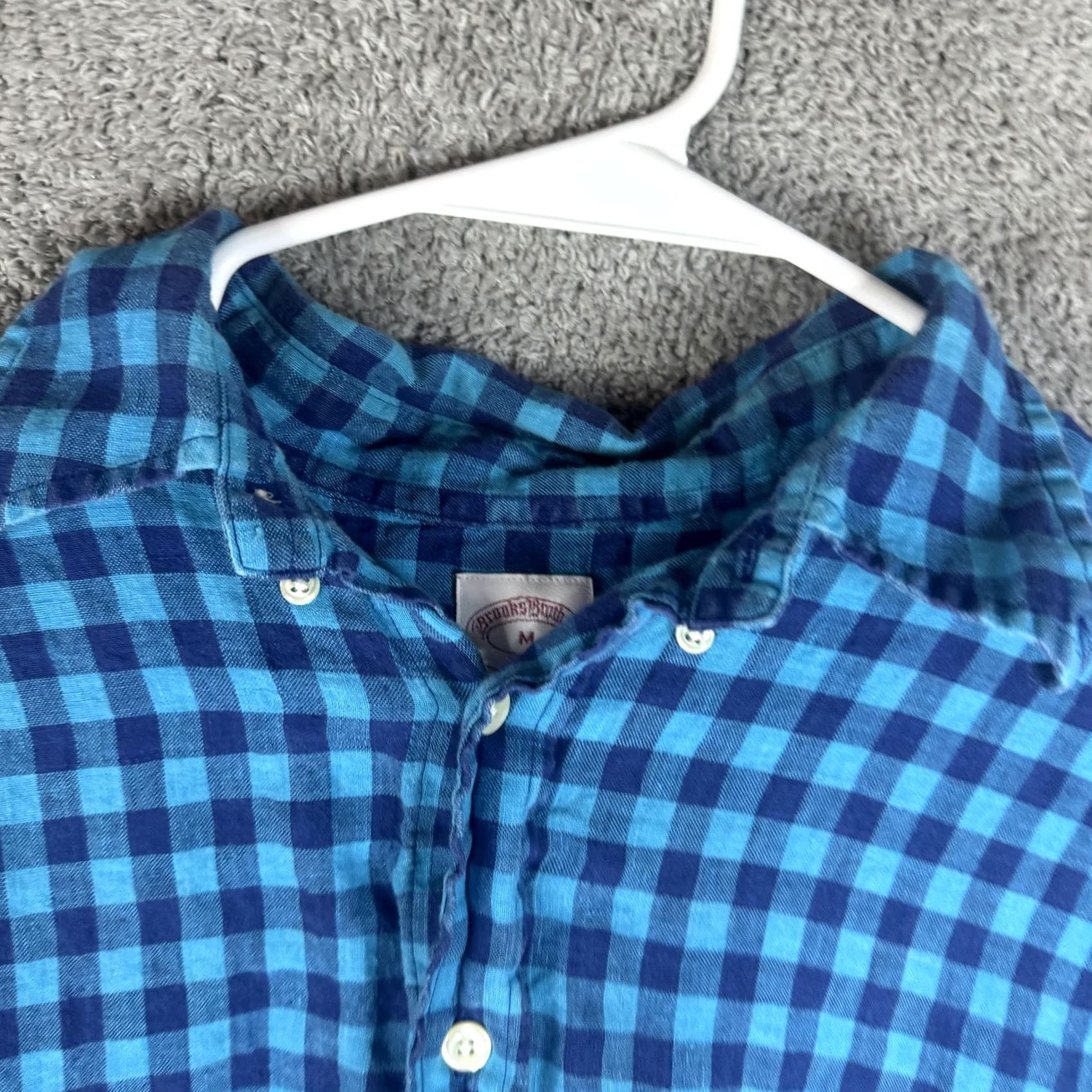 Brooks Brothers VINTAGE Brooks Brothers Shirt Mens Medium Blue Gingham Linen Button-Down Short Sleeve Size US M / EU 48-50 / 2 - 6 Thumbnail