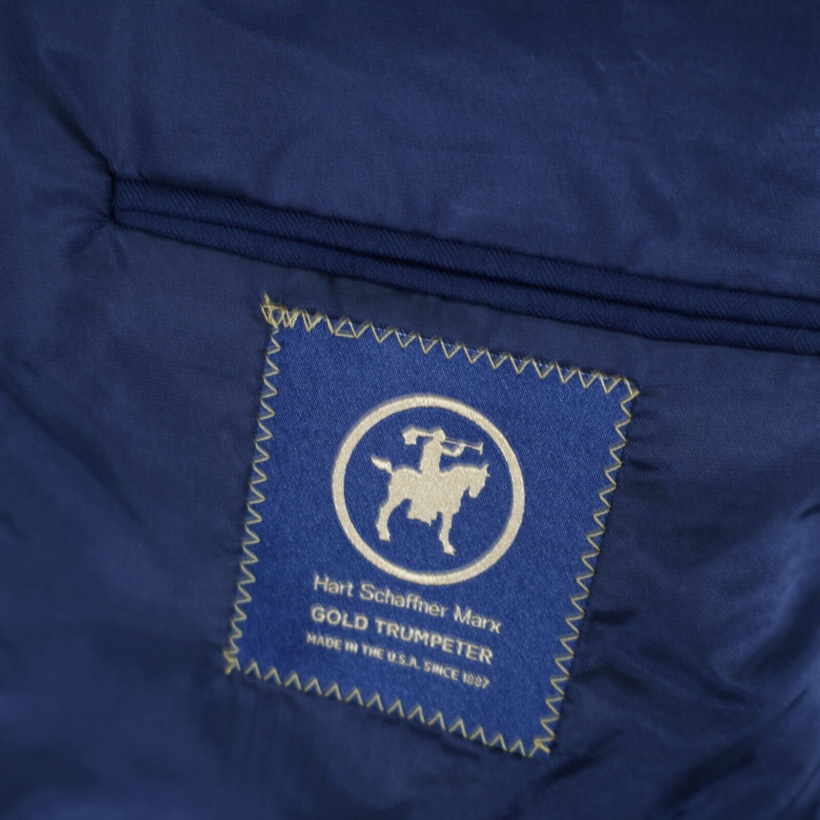 Hart Schaffner Marx Hart Schaffner Marx Gold Trumpeter Nordstrom Wool Blue Herri Size 44S - 8 Thumbnail