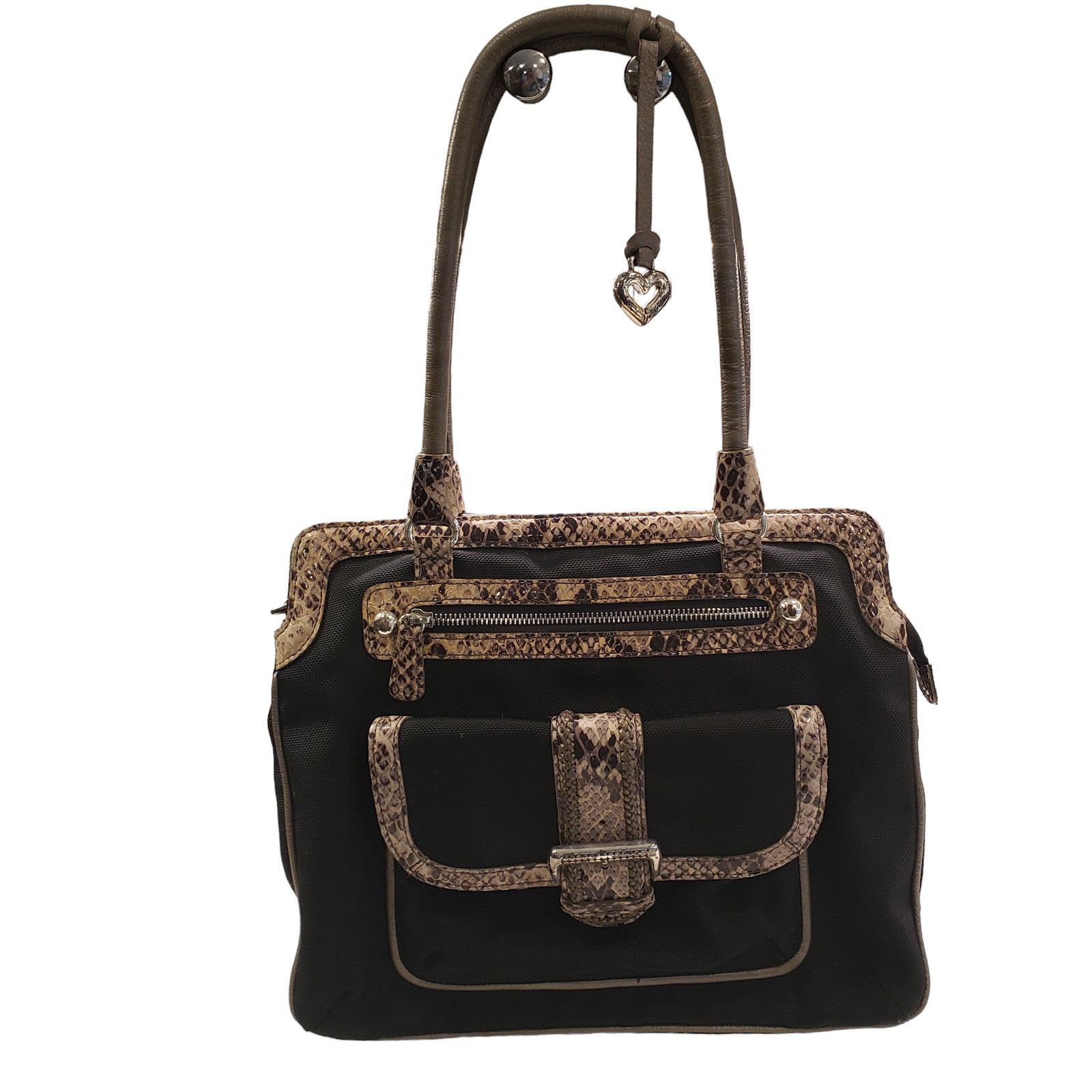 Brighton Womens Brighton Handbag Faux Python Trim Shoulder Bag Black Size ONE SIZE - 5 Thumbnail