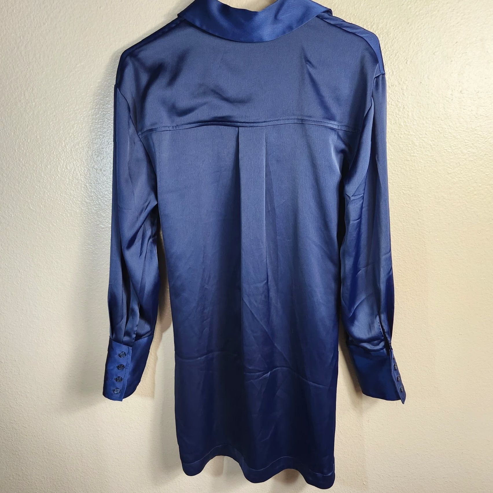 House of Harlow VINTAGE House of Harlow 1960 Womens Shirt Dress XS Navy Long Sleeve with Tie Waist Satin/Polyester Beautiful Detail Size XS / US 0-2 / IT 36-38 - 7 Thumbnail