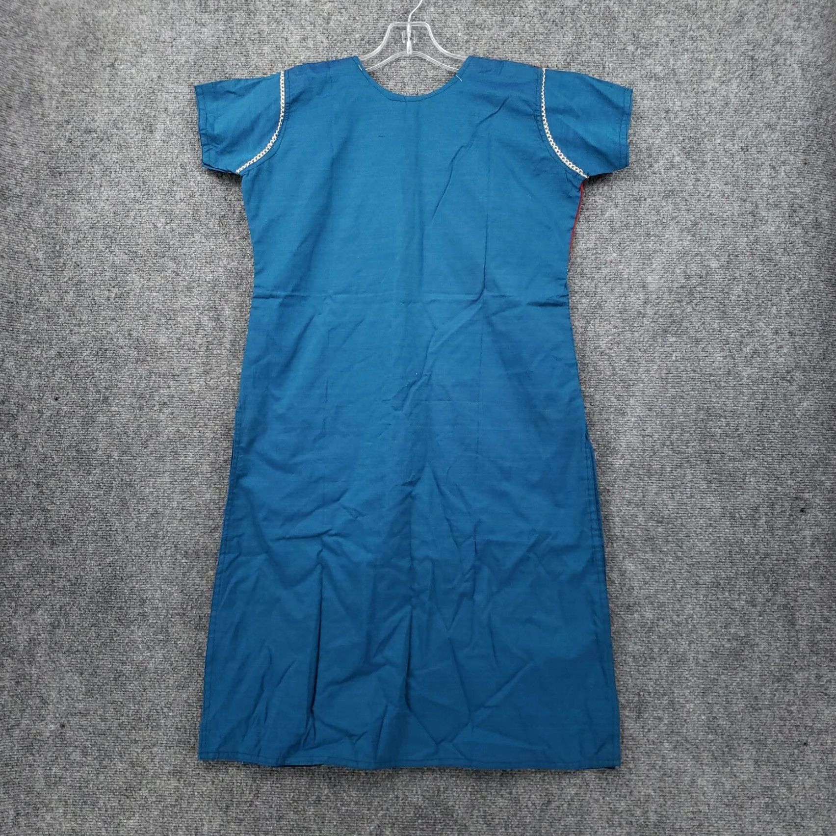 Vintage Antara Dress Womens 40 US 14 Blue Kaftan Embroidered Short Sleeves Silk NEW Size 36" / US 14 / IT 50 - 2 Thumbnail
