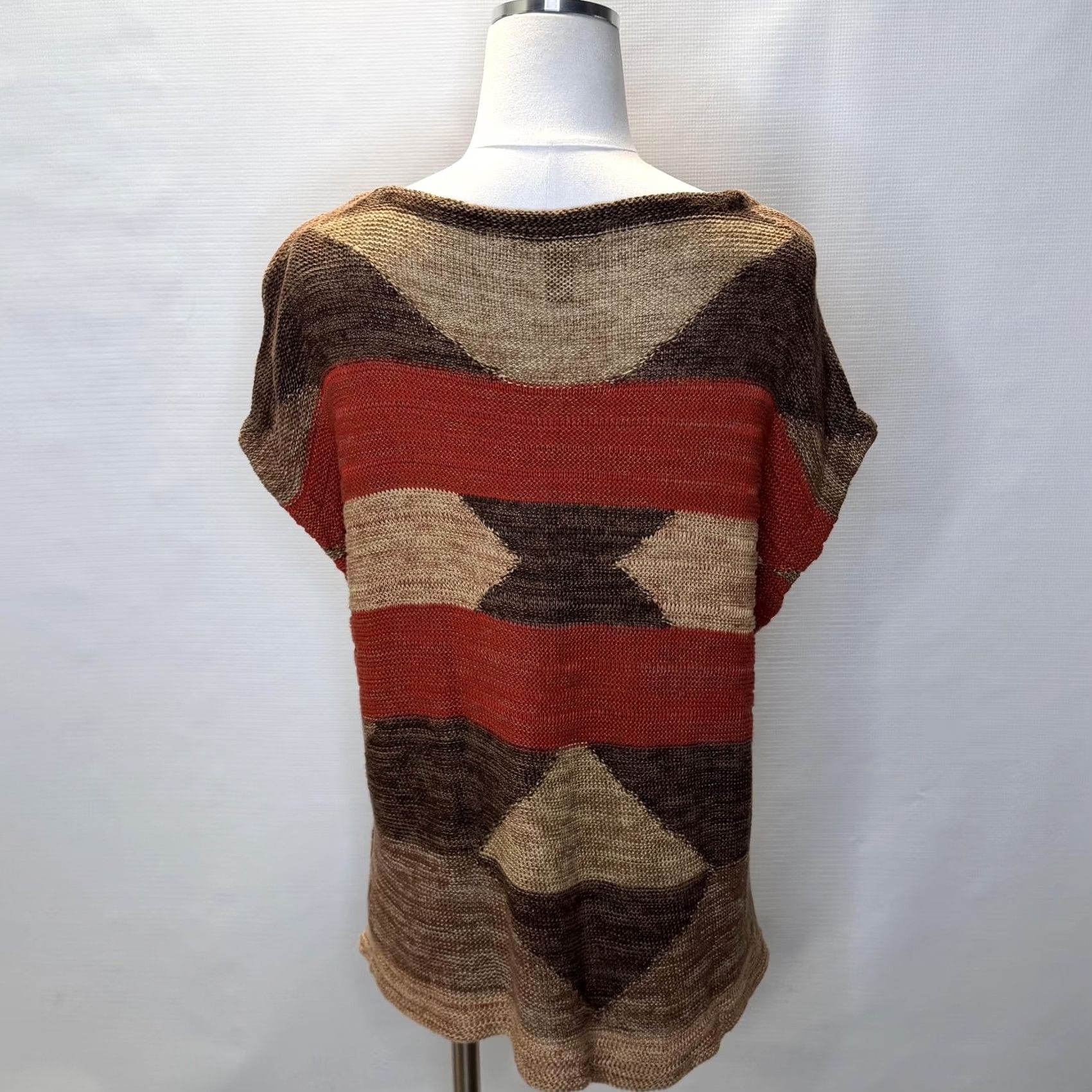 Ralph Lauren Lauren Ralph Sweater Womens S/M Knit Brown Red Linen Poncho Tunic Aztec Size S / US 4 / IT 40 - 3 Thumbnail