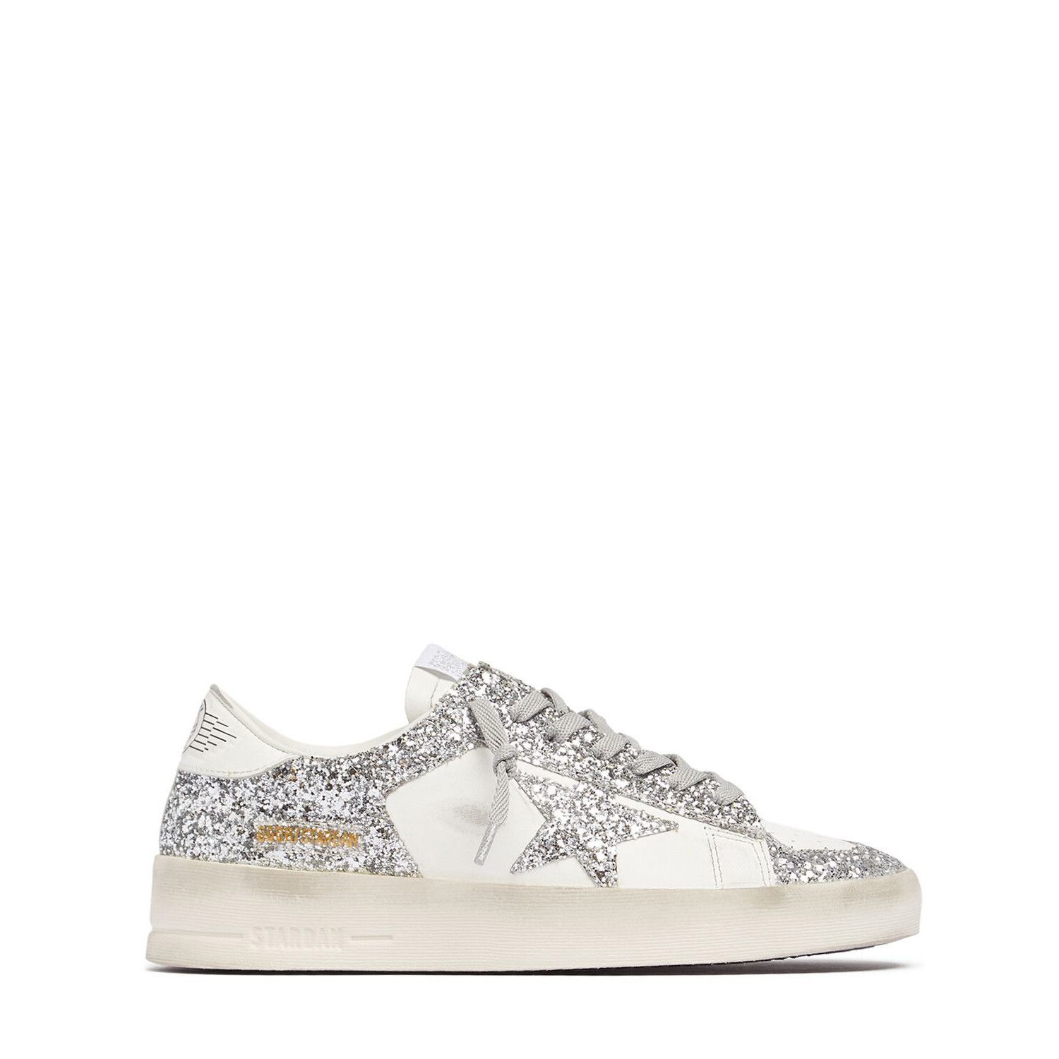GOLDEN GOOSE Women's Stardan White/Silver Glitter Sneakers N