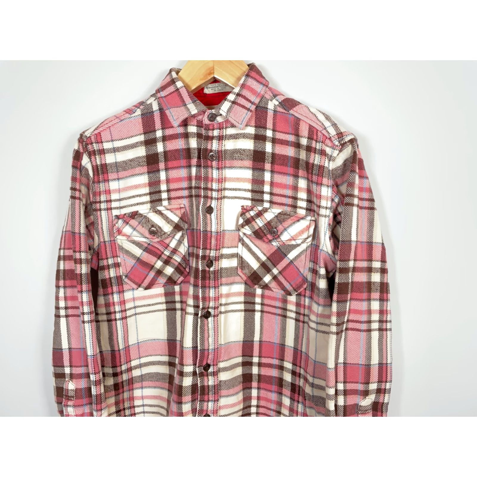 Vintage VINTAGE Artful Dodger Flannel Shirt Men 40 Large Cream Pink Plaid Heavyweight 90s Grunge Mens Size US L / EU 52-54 / 3 - 4 Thumbnail